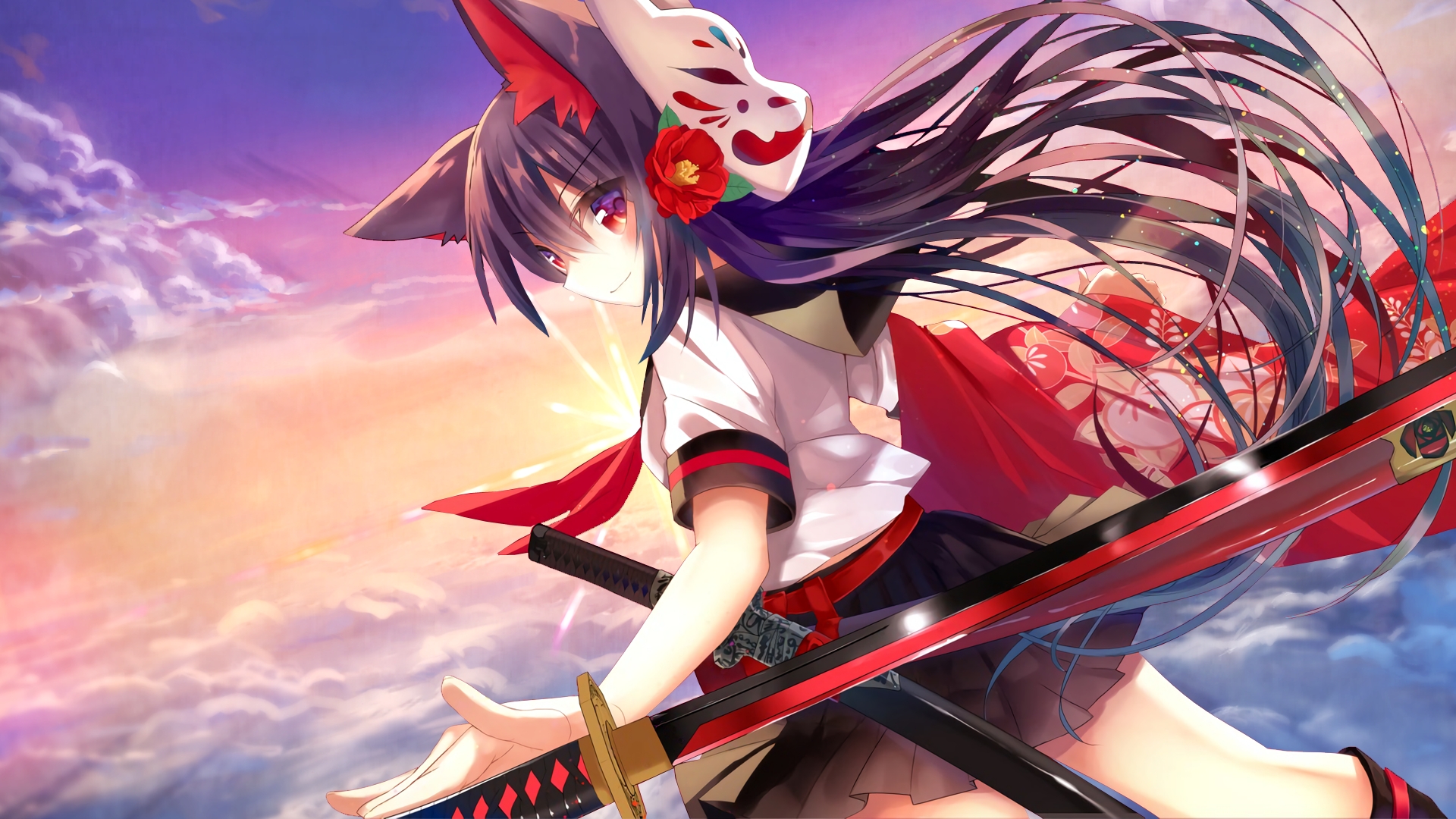 Desktop Wallpaper Long Hair Anime Girl With Katana, Swords, Hd Image,  Picture, Background, 1ktokm