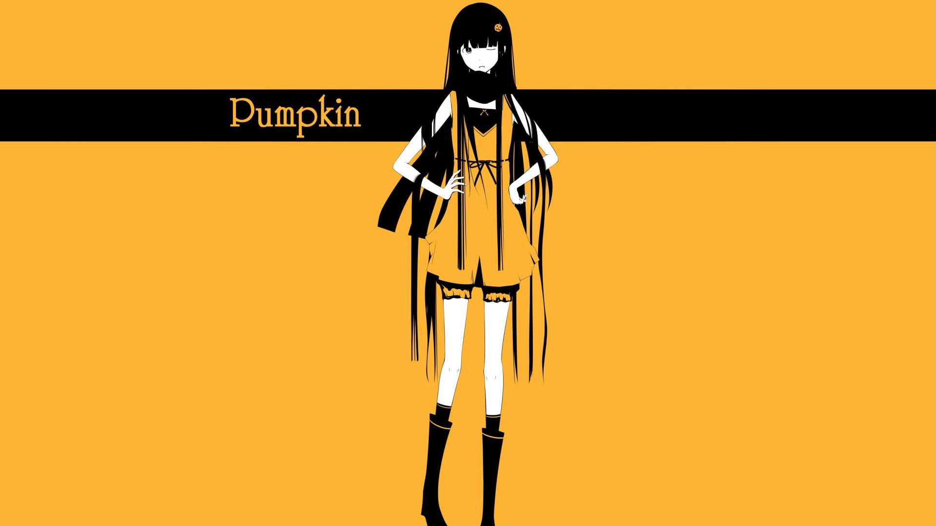 Wallpaper Pumpkin, minimal, original, anime girl, wink