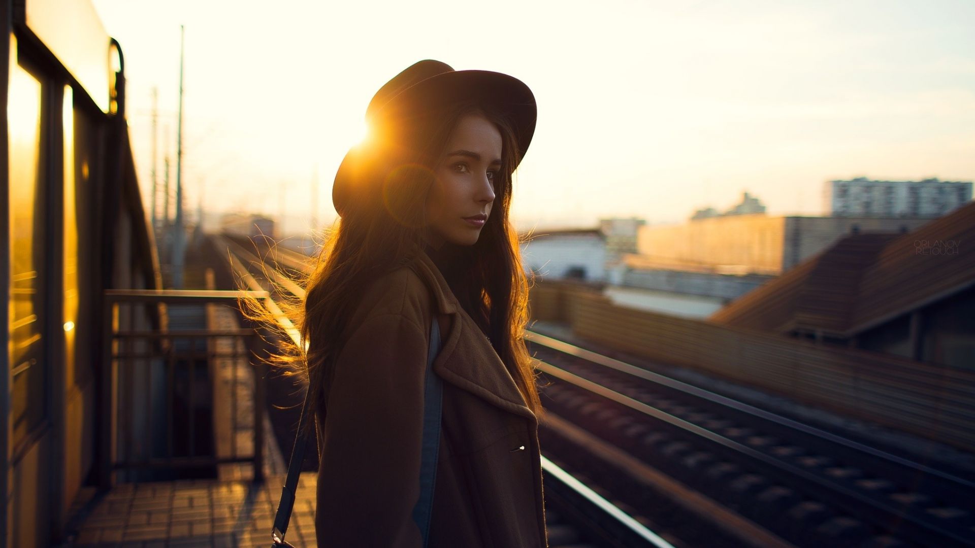 Wallpaper Girl model waiting for train