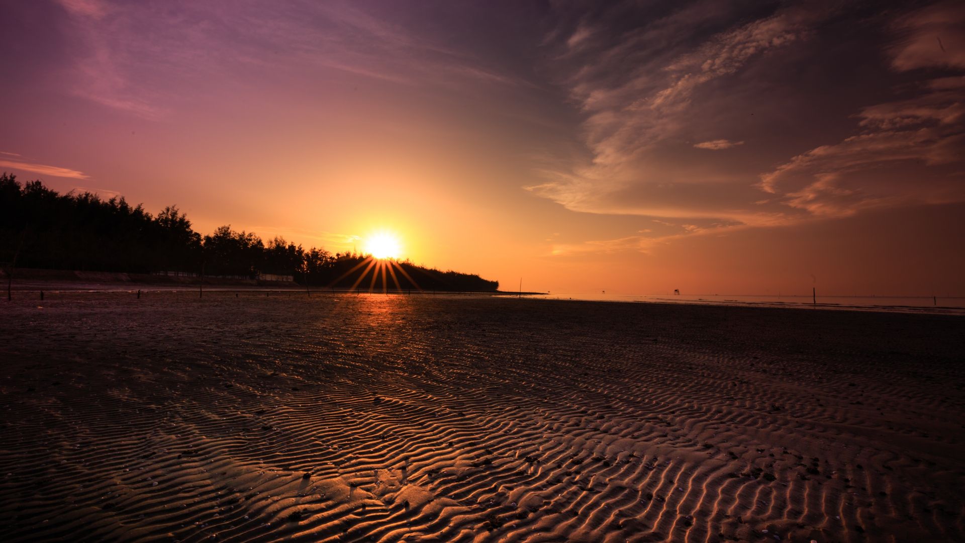Wallpaper Beach, sand, dunes, sunset, evening, skyline, 4k