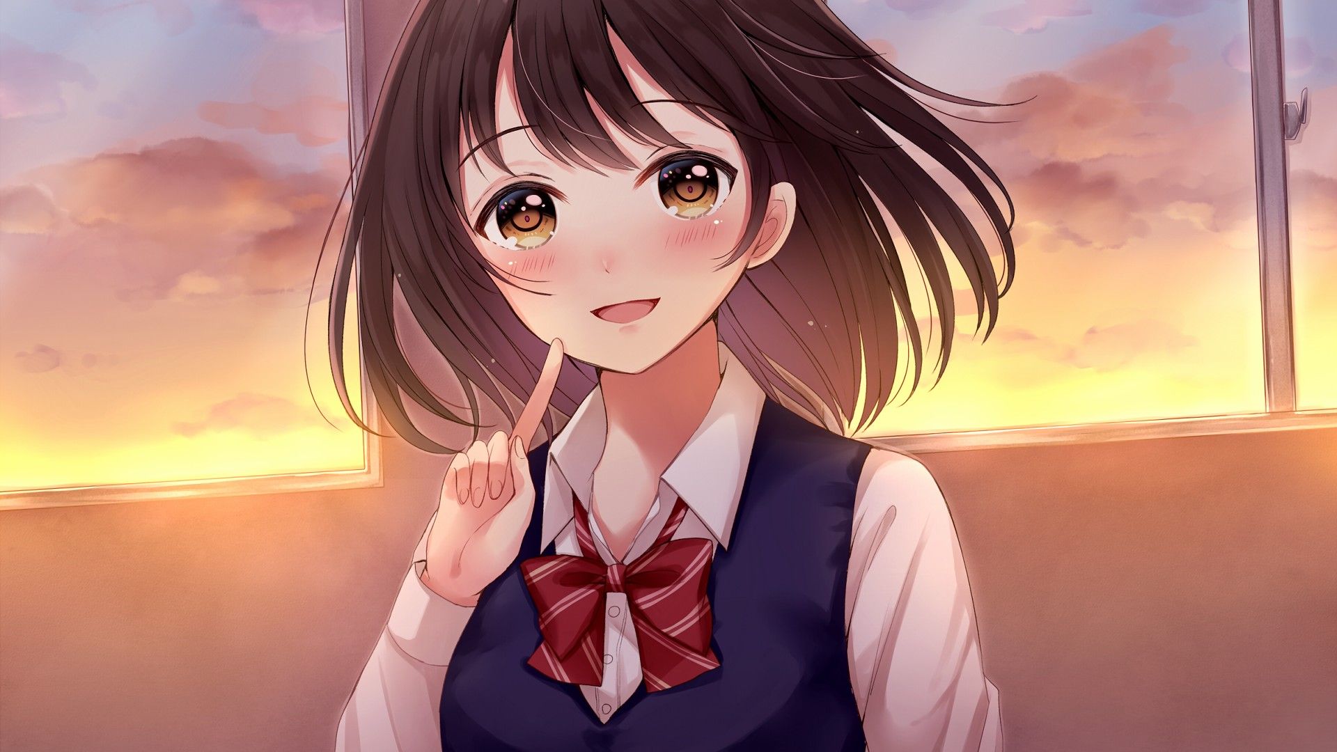 Desktop Wallpaper Brown Eyes, Cute Anime Girl, Original, Hd Image
