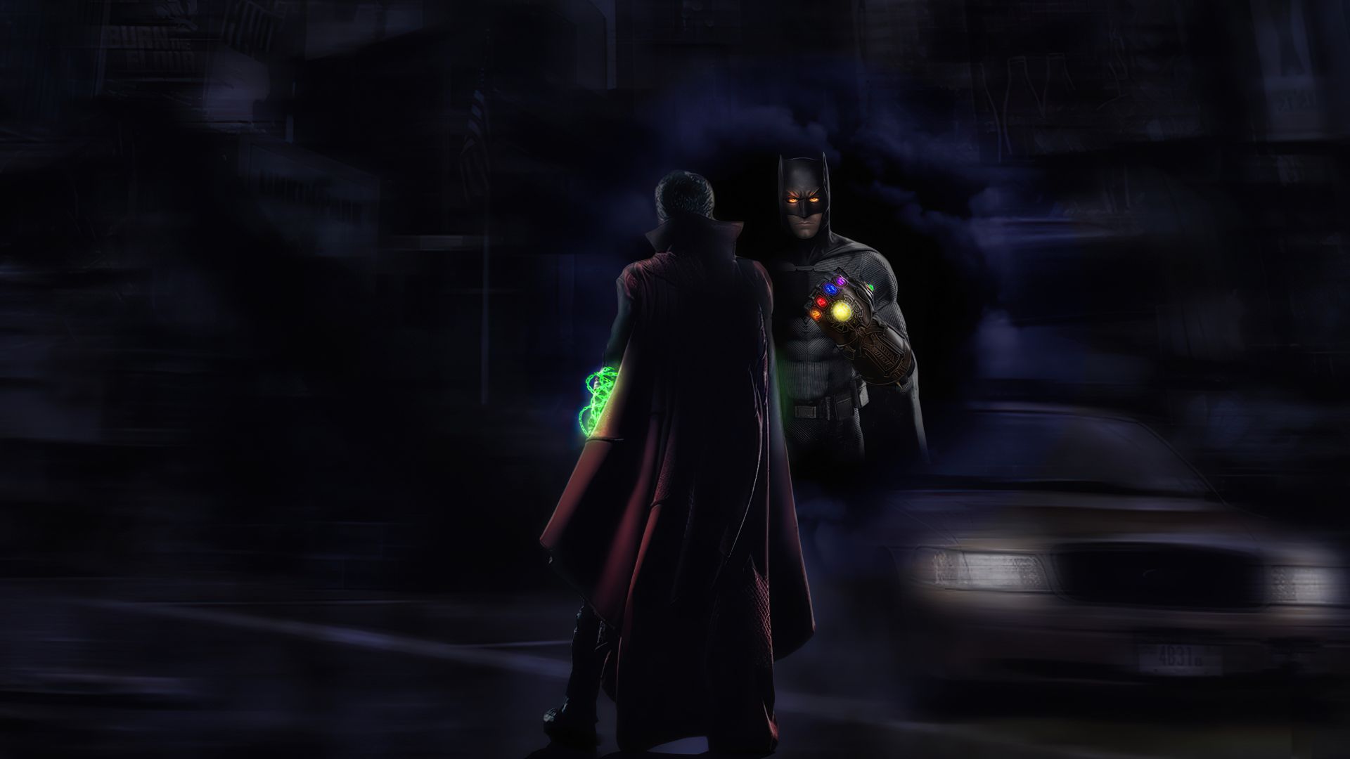 Wallpaper Batman with infinity gauntlet, doctor strange, crossover