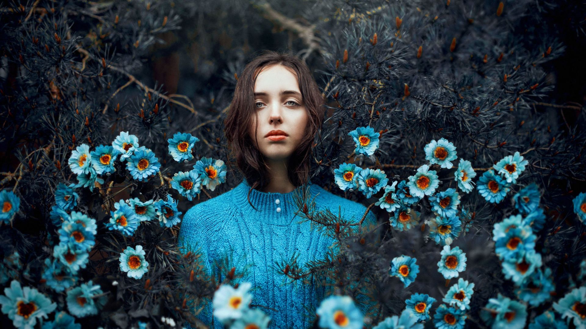 Wallpaper Flowers, outdoor, girl model