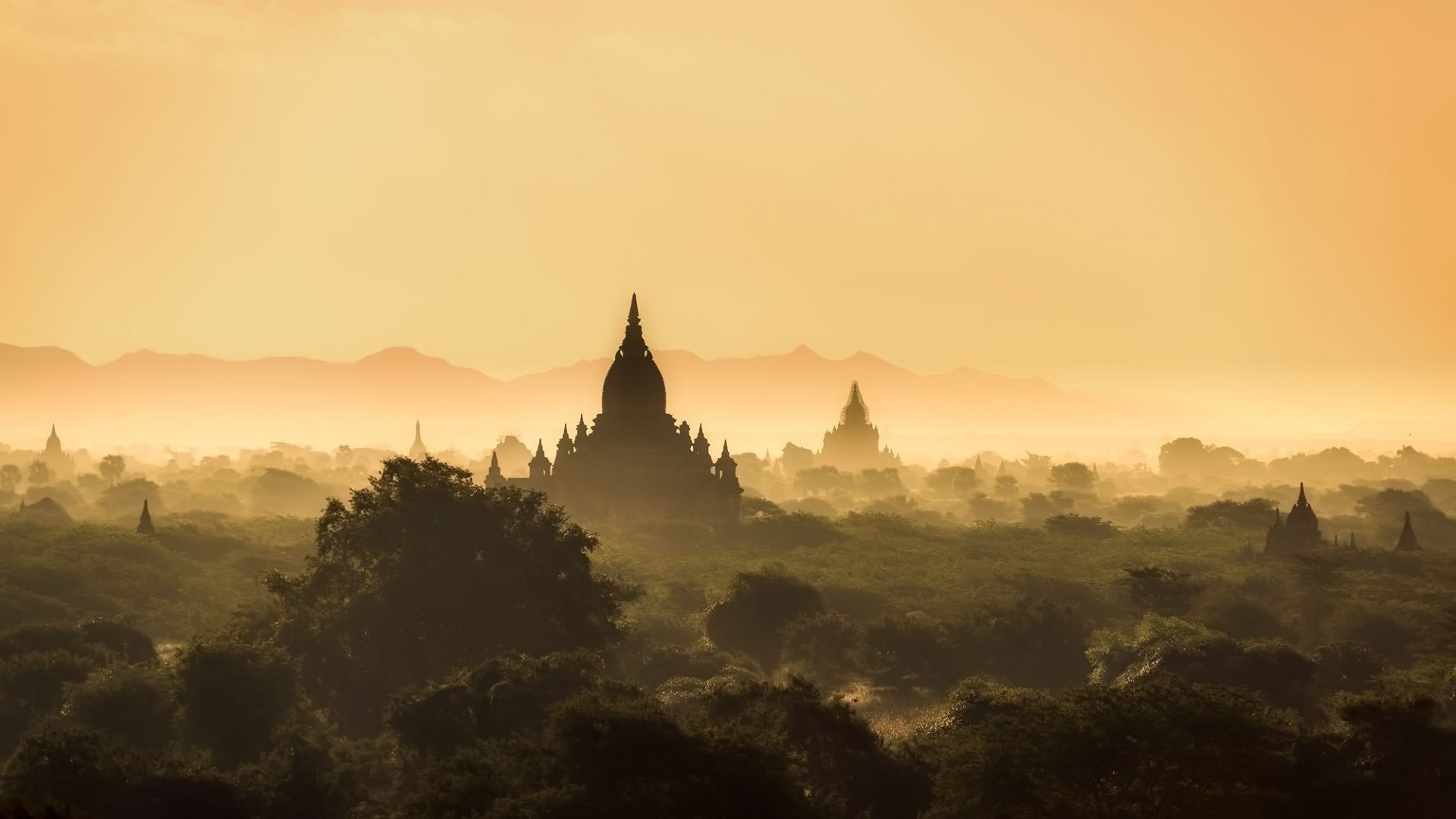 Desktop Wallpaper Burma, Sunrise, Temple, Horizon, Nature, Hd Image,  Picture, Background, 24806e