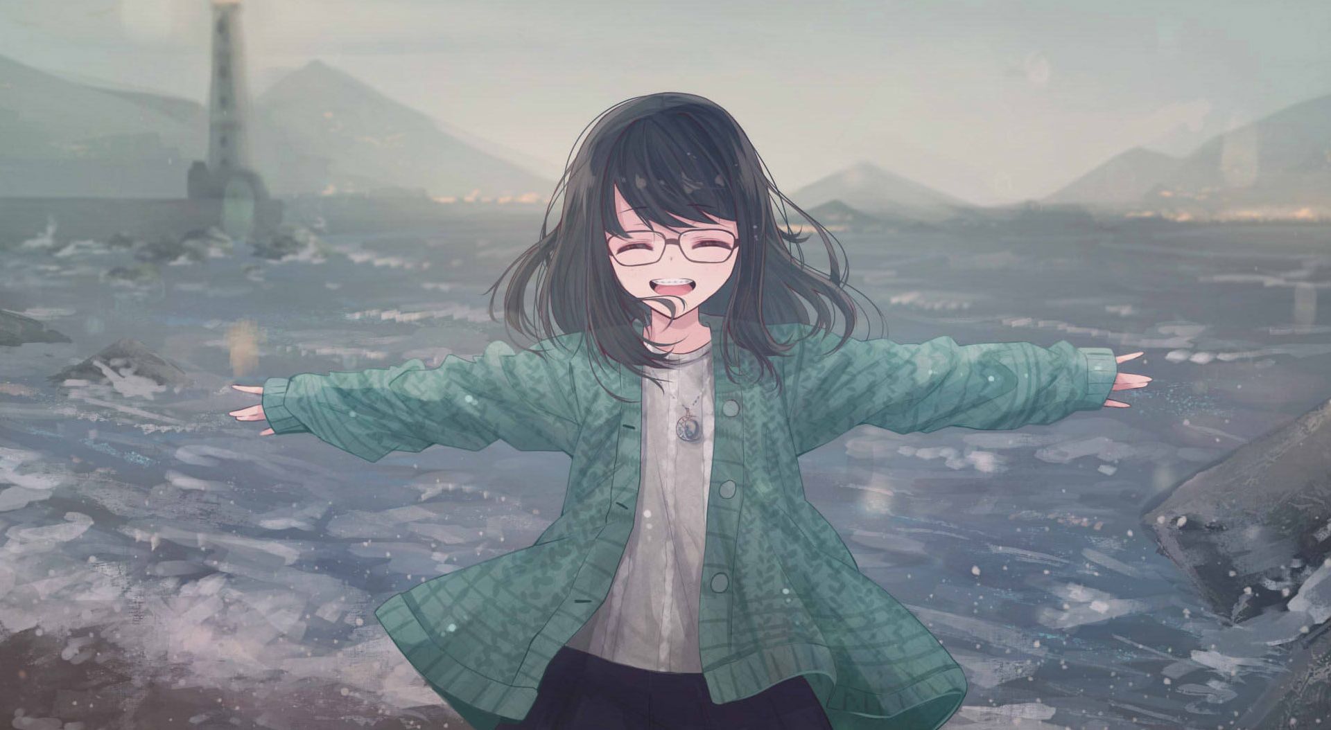 Desktop Wallpaper Joy, Open Hands, Anime Girl, Glasses, Original, Hd Image,  Picture, Background, 2498b9