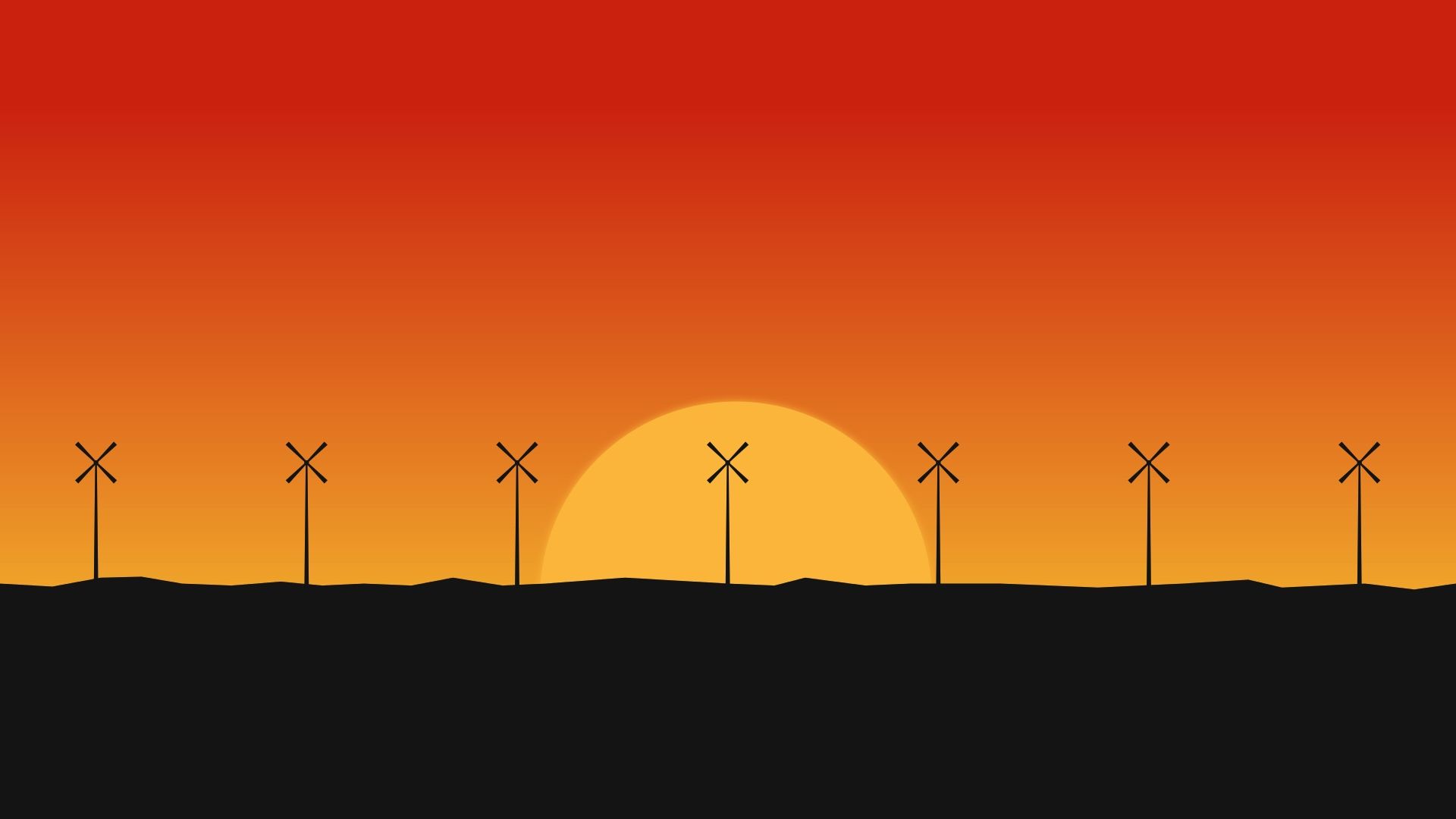 Wallpaper Windmills, sunset, minimal, art