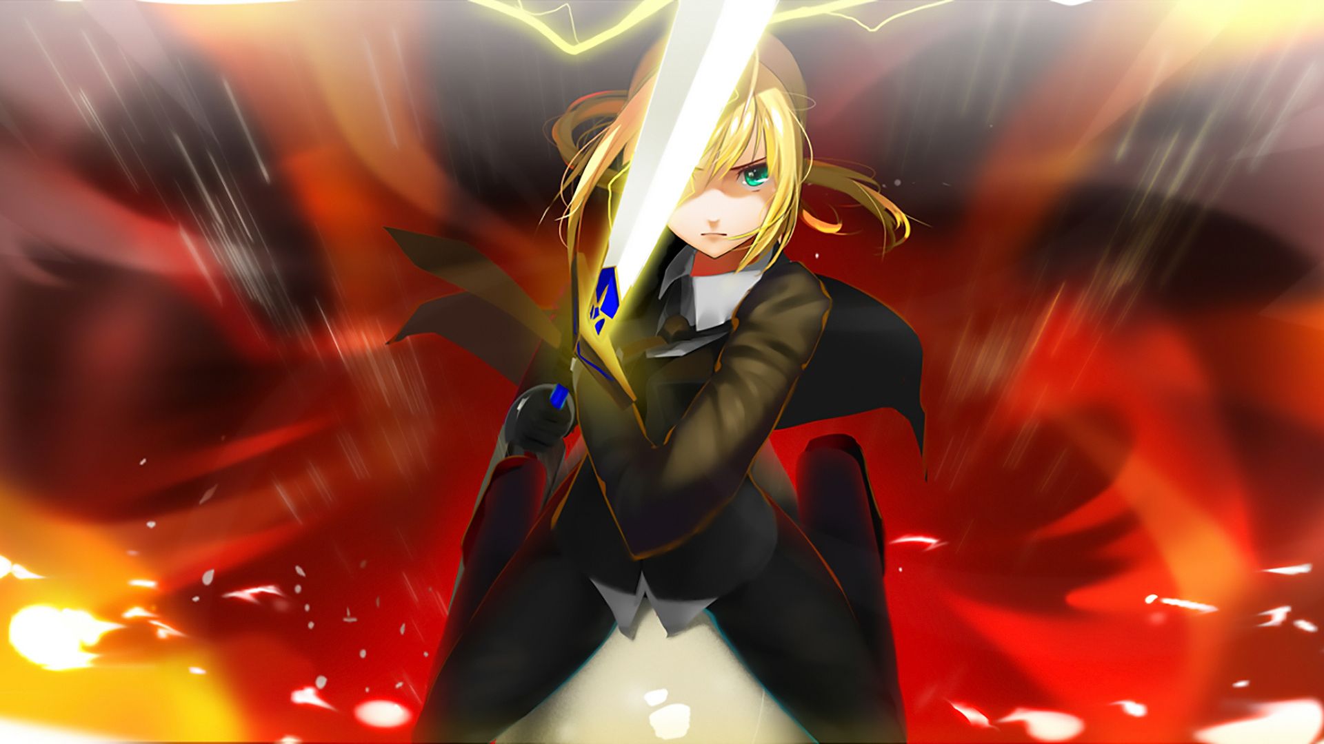Wallpaper Angry, Saber, fate series, with lighting sword