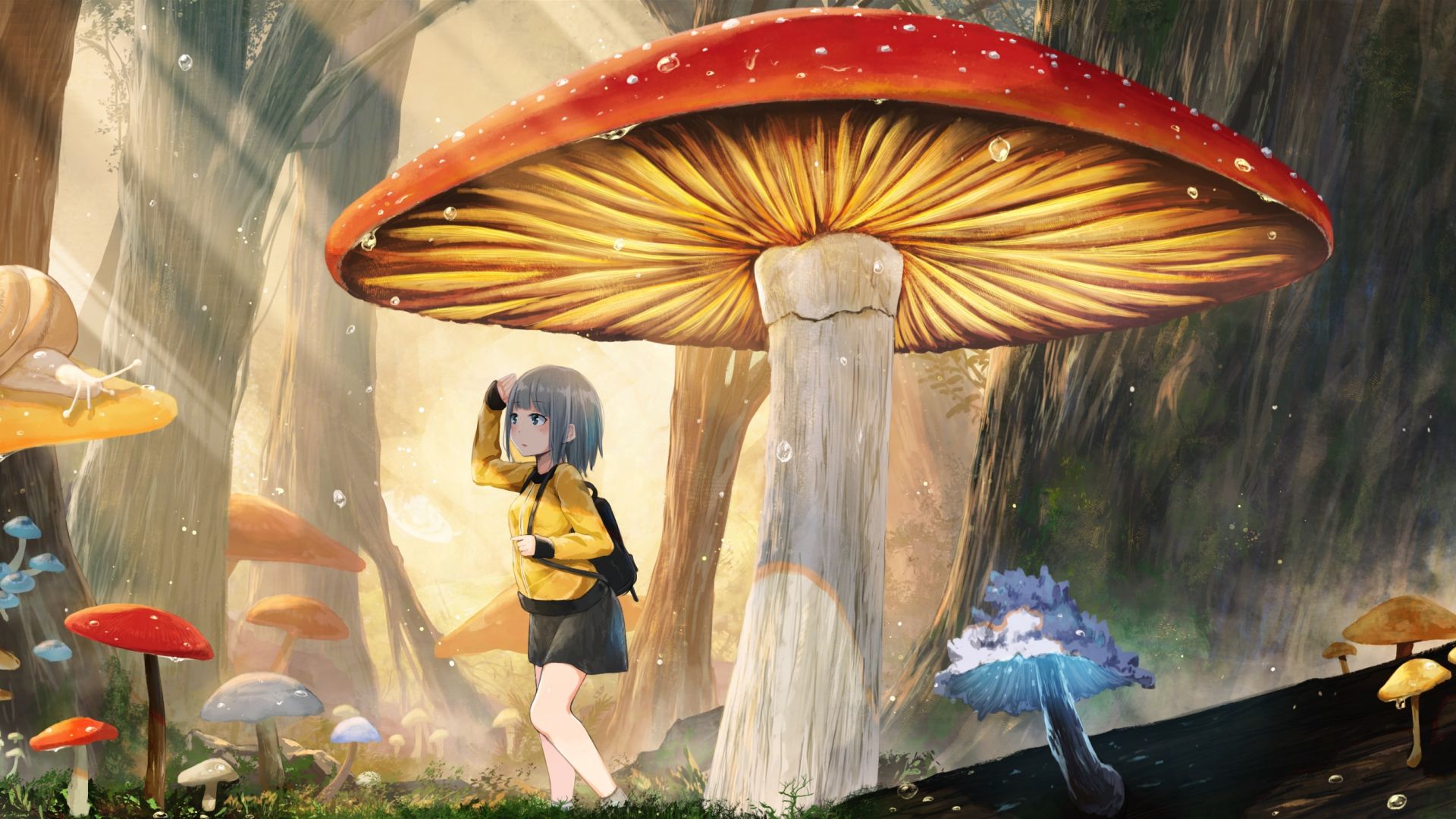 Wallpaper Mushroom, original, anime girl, walk