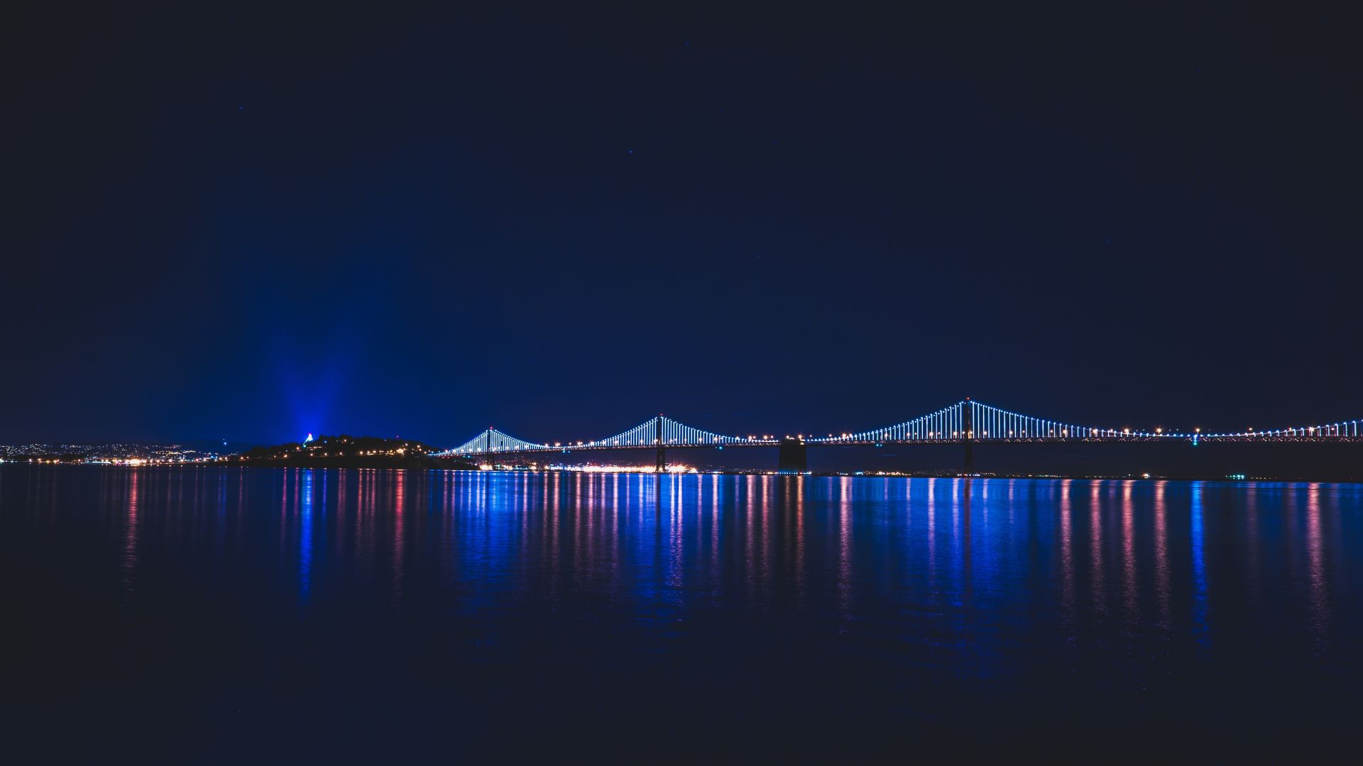 Wallpaper Bridge, night, city, river, city lights