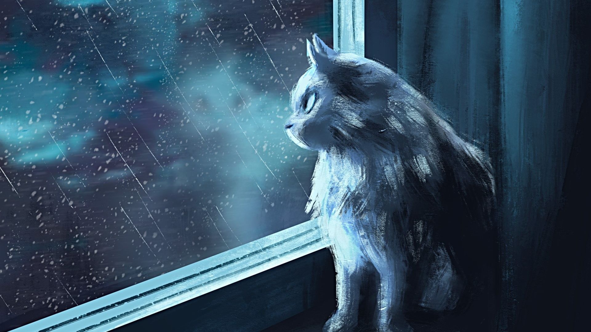 Wallpaper Cat at window, art