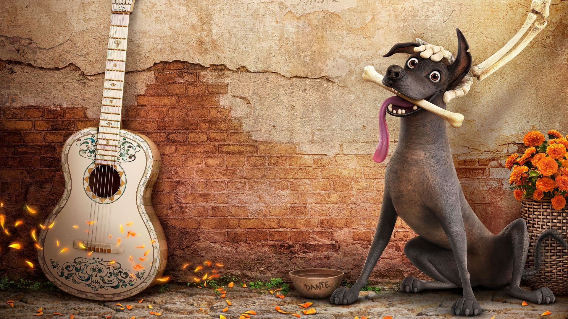 Wallpaper Dog and guitar, coco, movie