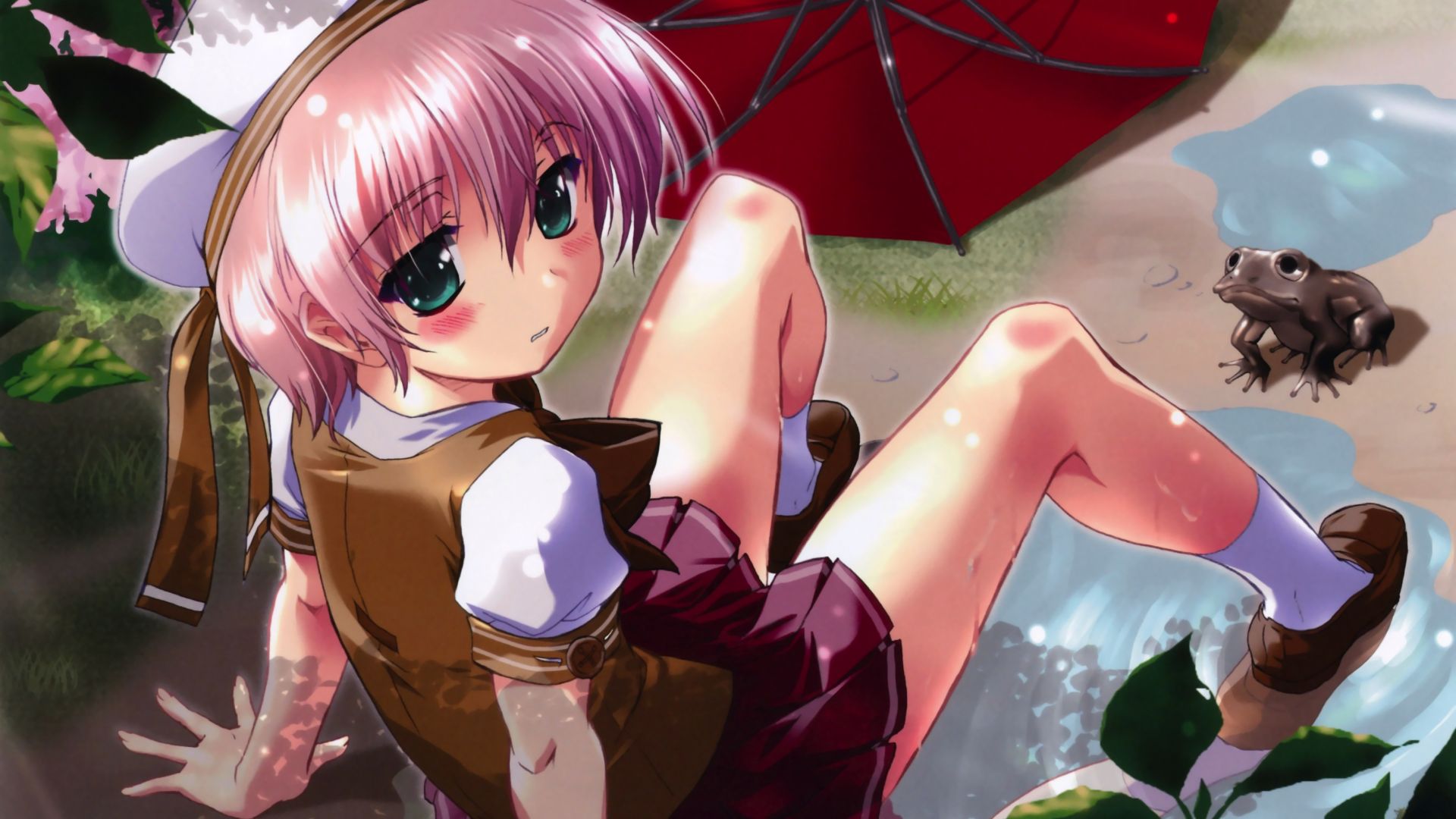 Wallpaper Fall down, original, anime girl, rain, umbrella