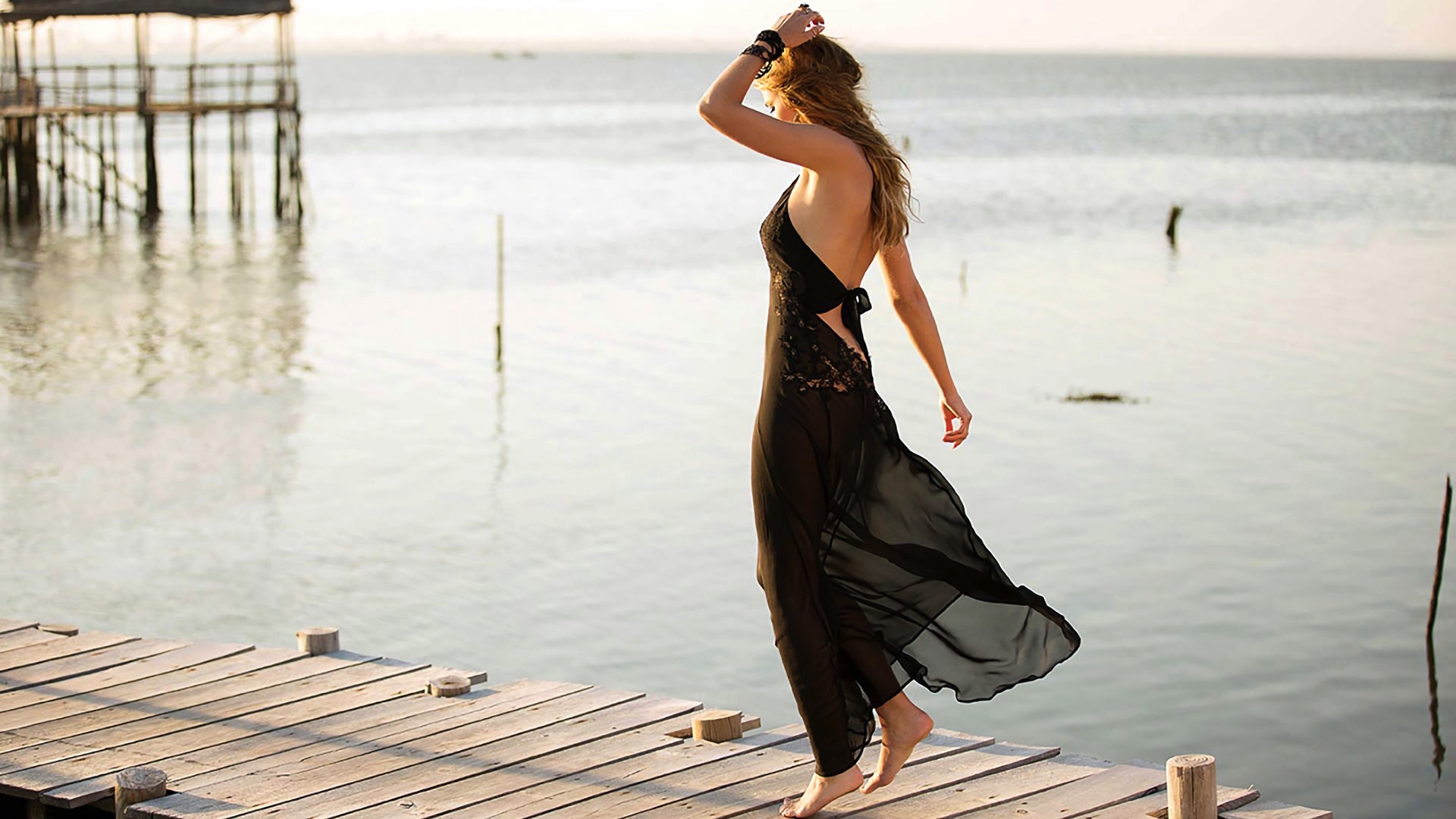 Wallpaper Agathe Teyssier, girl model, black dress