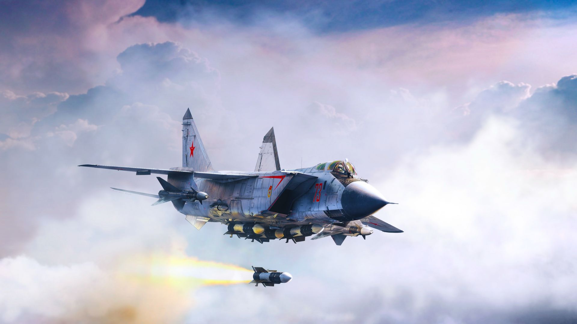 Wallpaper Mikoyan MiG-31, fighter aircraft, clouds, sky