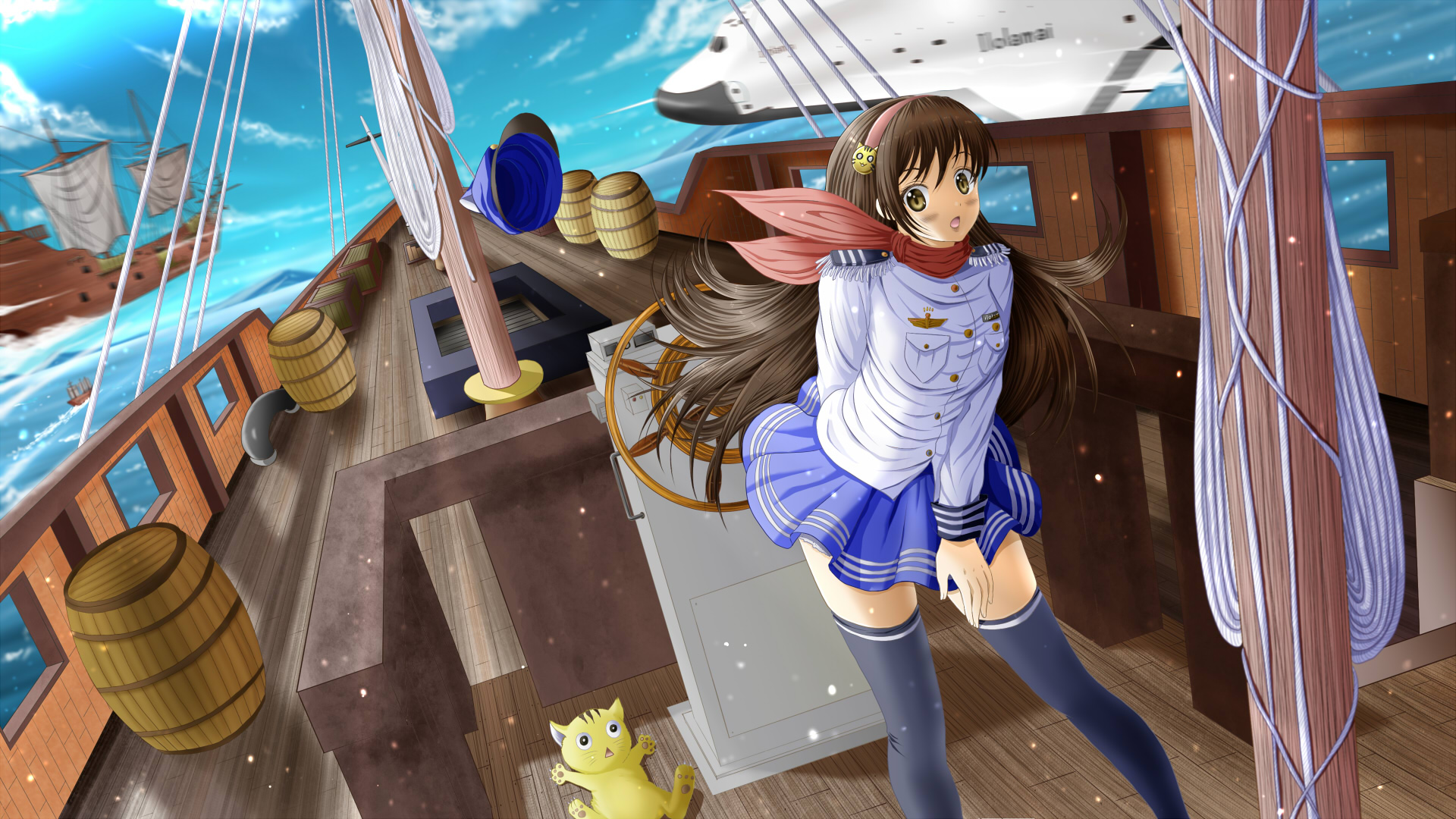 Wallpaper Captain, anime girl, original, ship