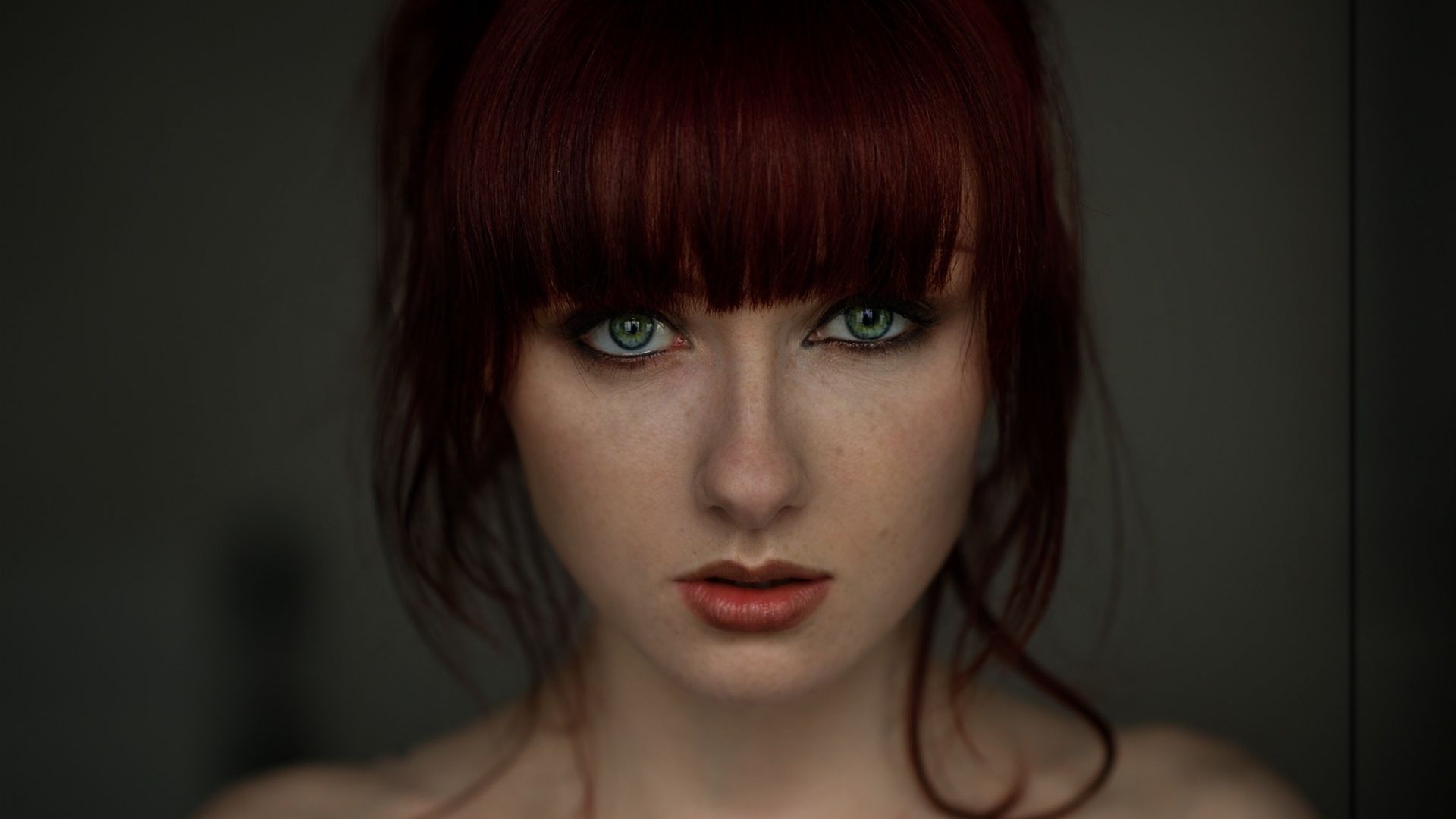 Wallpaper Red head, girl, model, face, bare shoulder