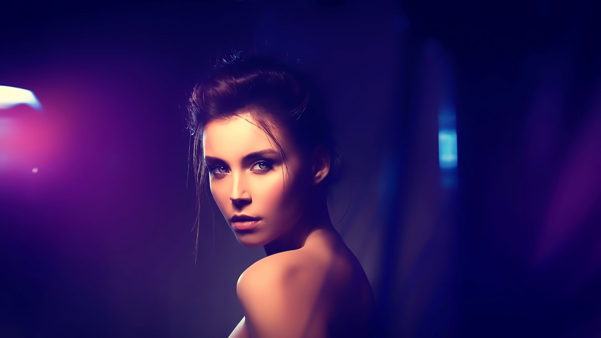 Wallpaper Xenia kokoreva, bare shoulder, girl model, neon lights