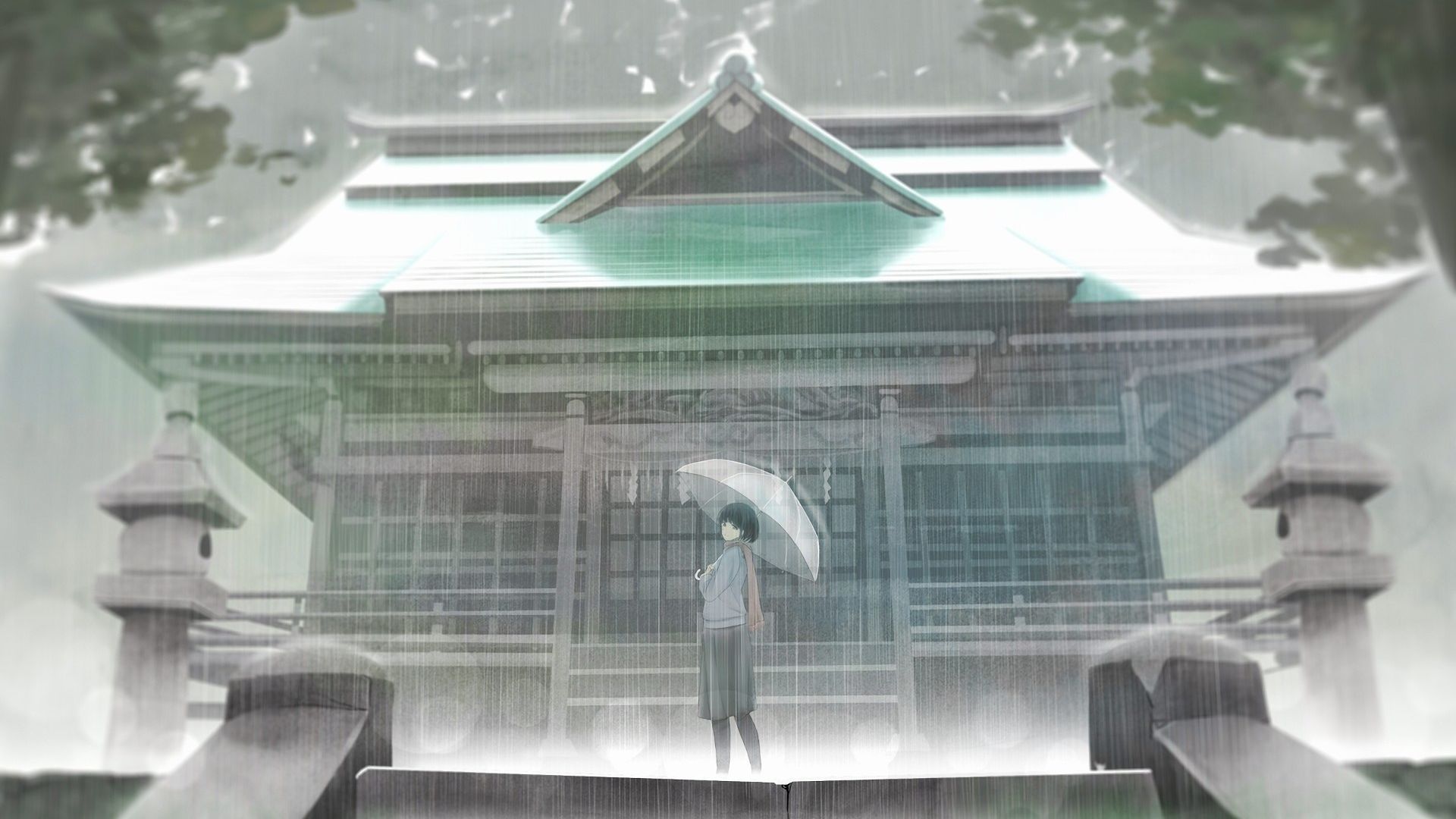 Desktop Wallpaper House Rain Anime Girl Outdoor Hd Image Picture Background 2d48