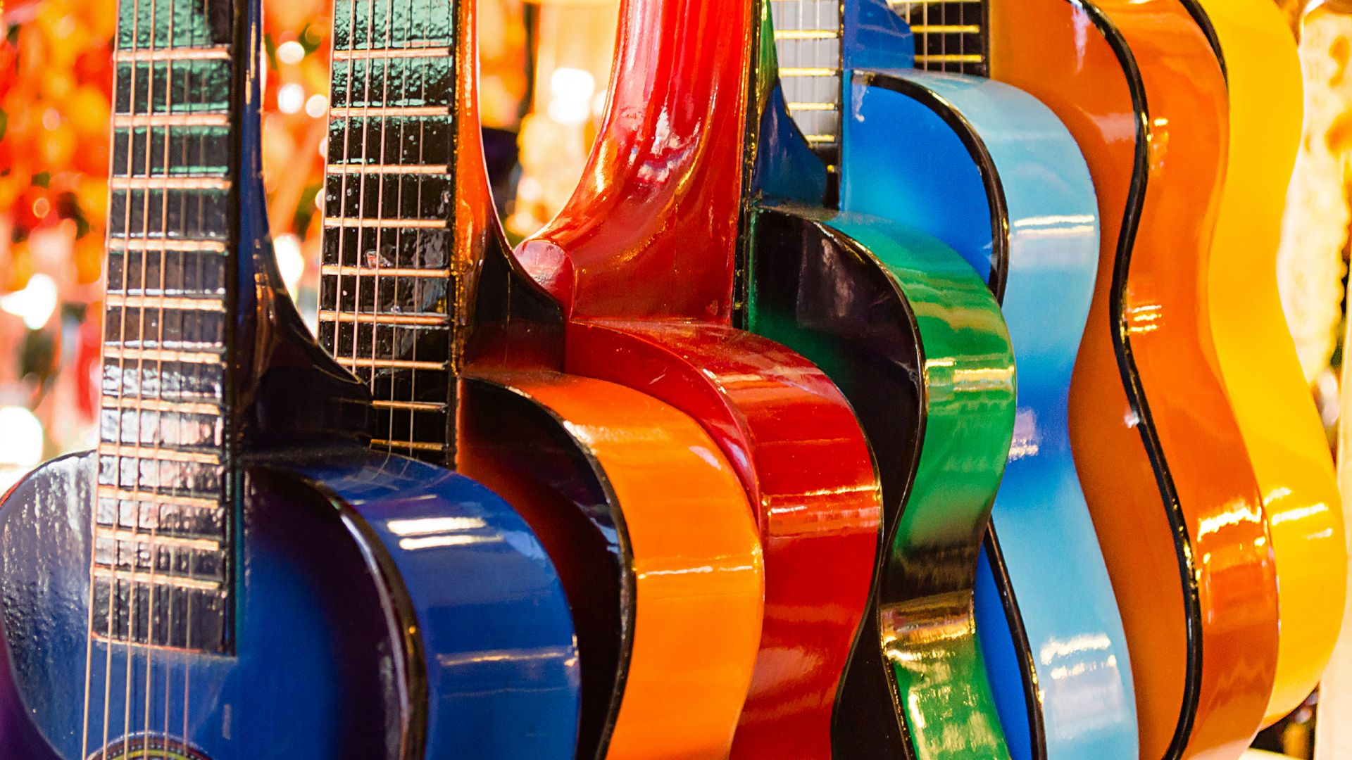 Wallpaper Colorful guitars, musical instruments, music