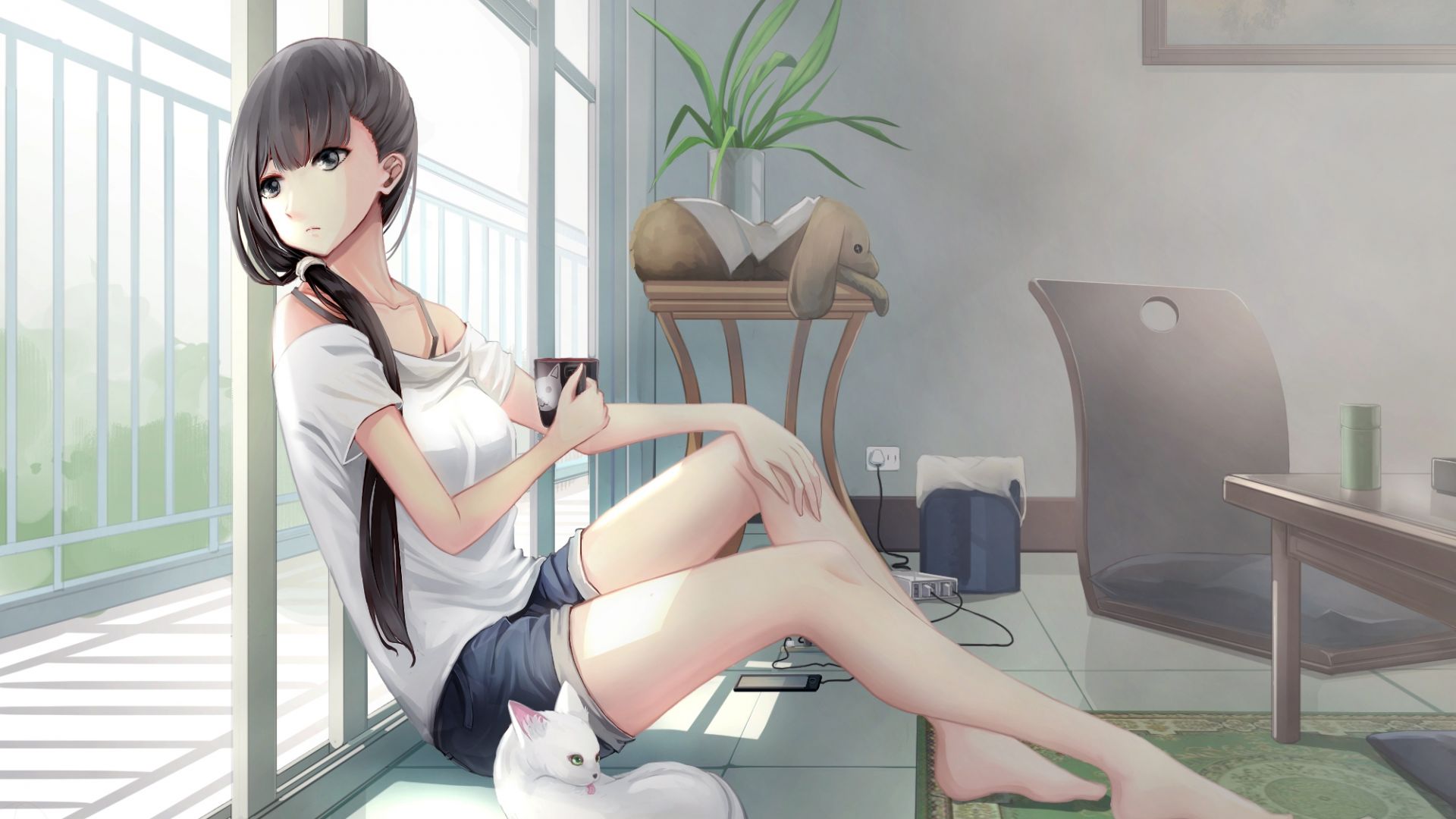 Wallpaper Anime girl, window, sitting, morning, original