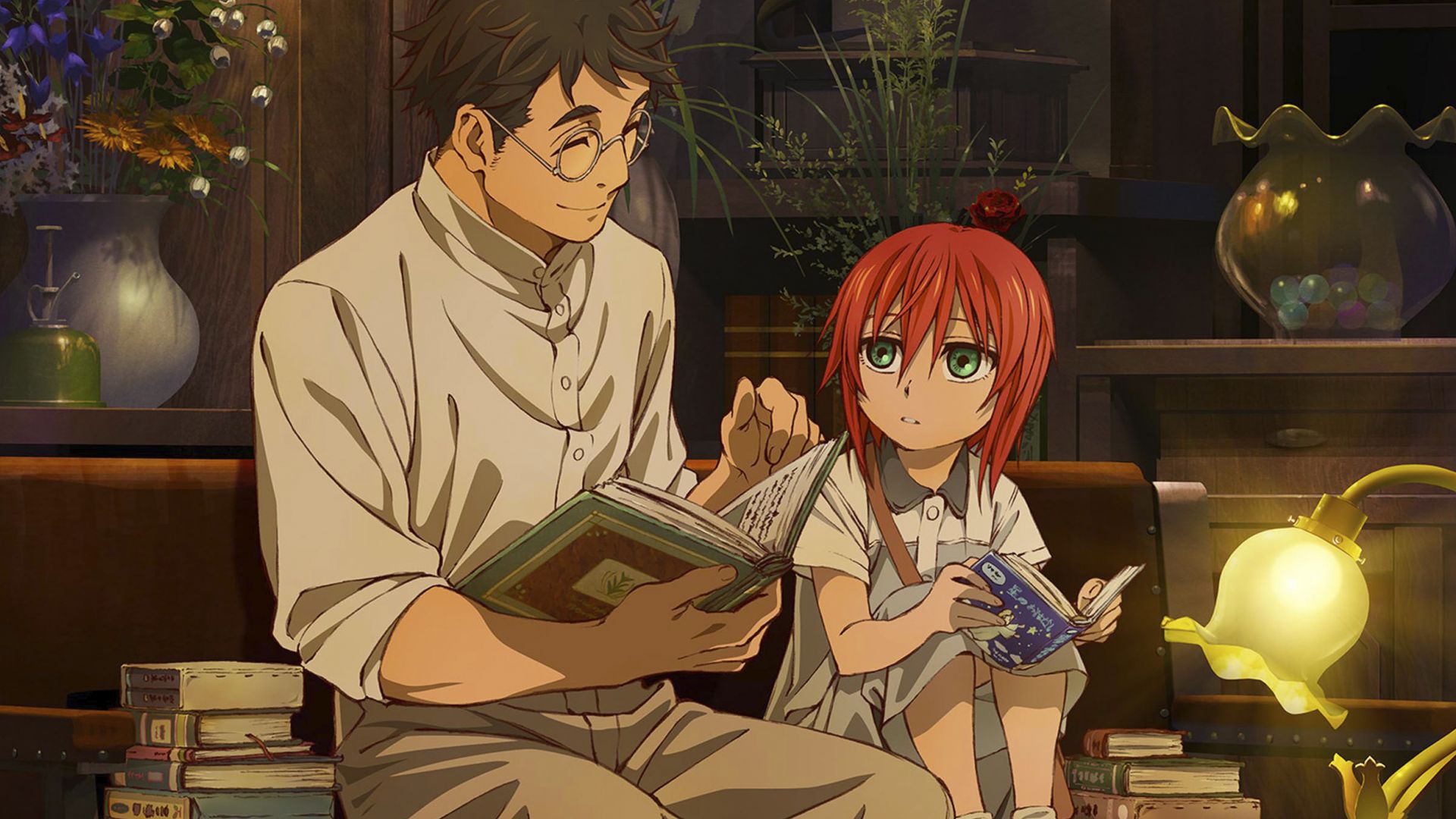 Wallpaper Chise hatori, anime girl, reading books