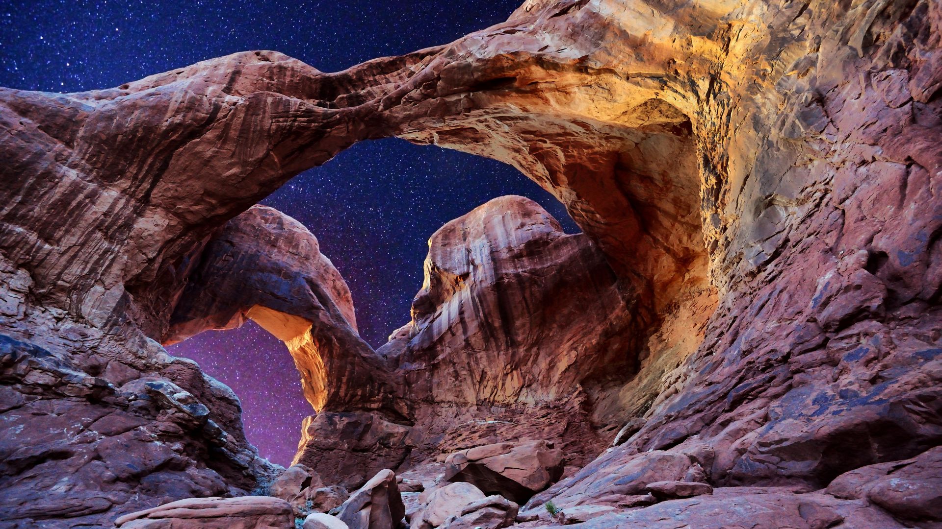 Wallpaper Arch, nature, rocky mountains, night