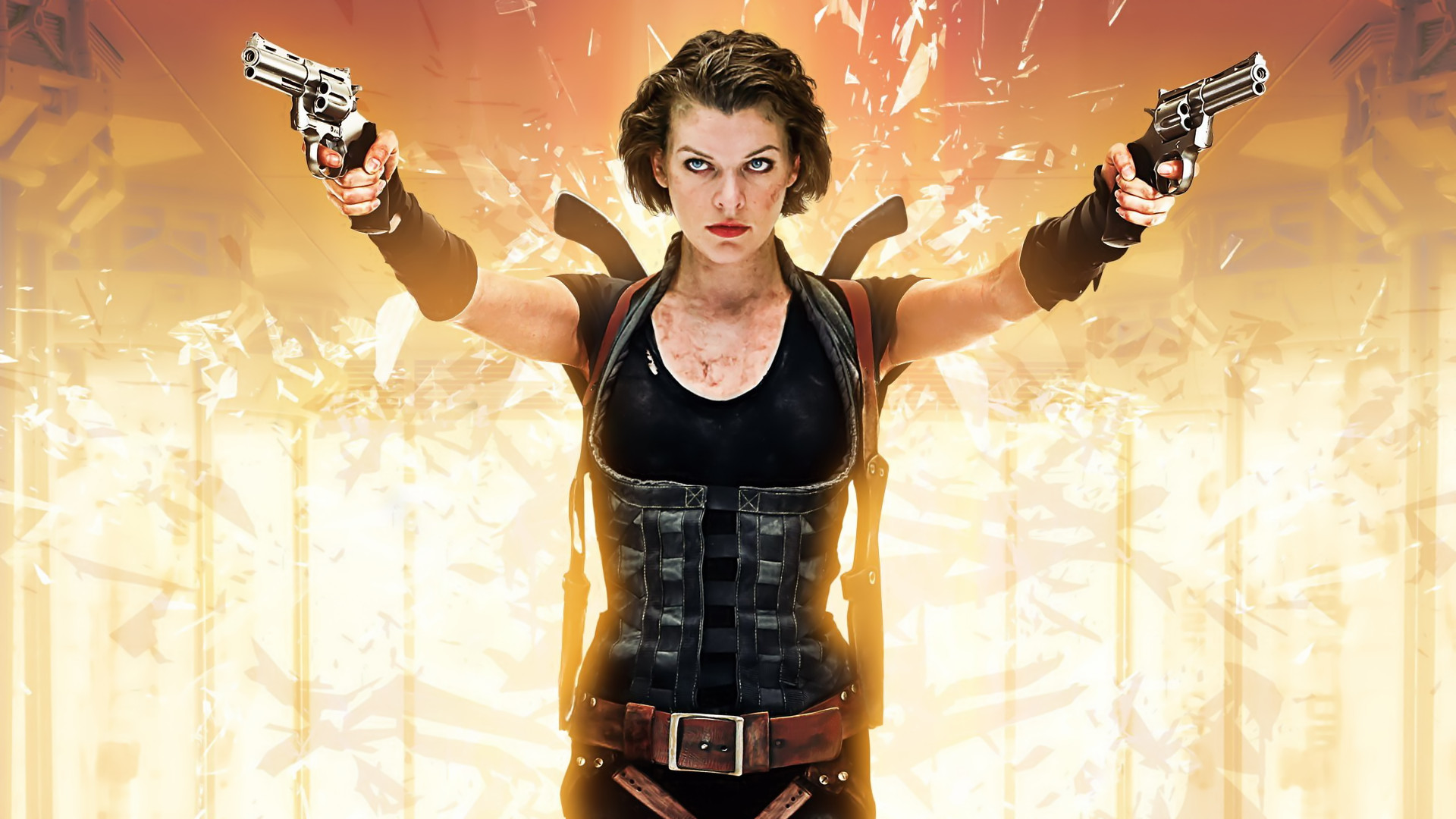 Wallpaper Resident Evil, 2002 movie, Milla Jovovich, actress, gun