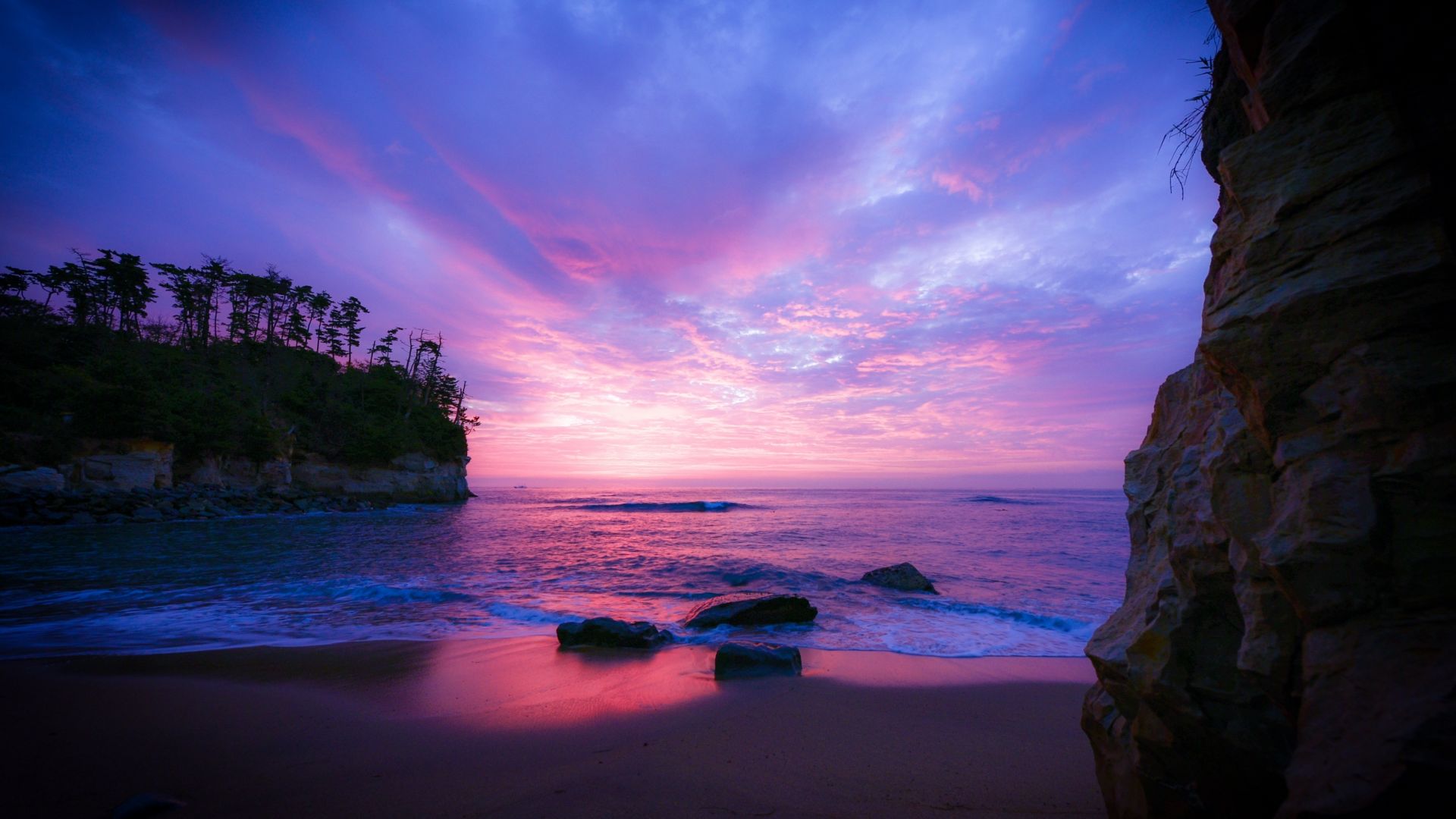 Wallpaper Purple sky, sunset, nature, beach