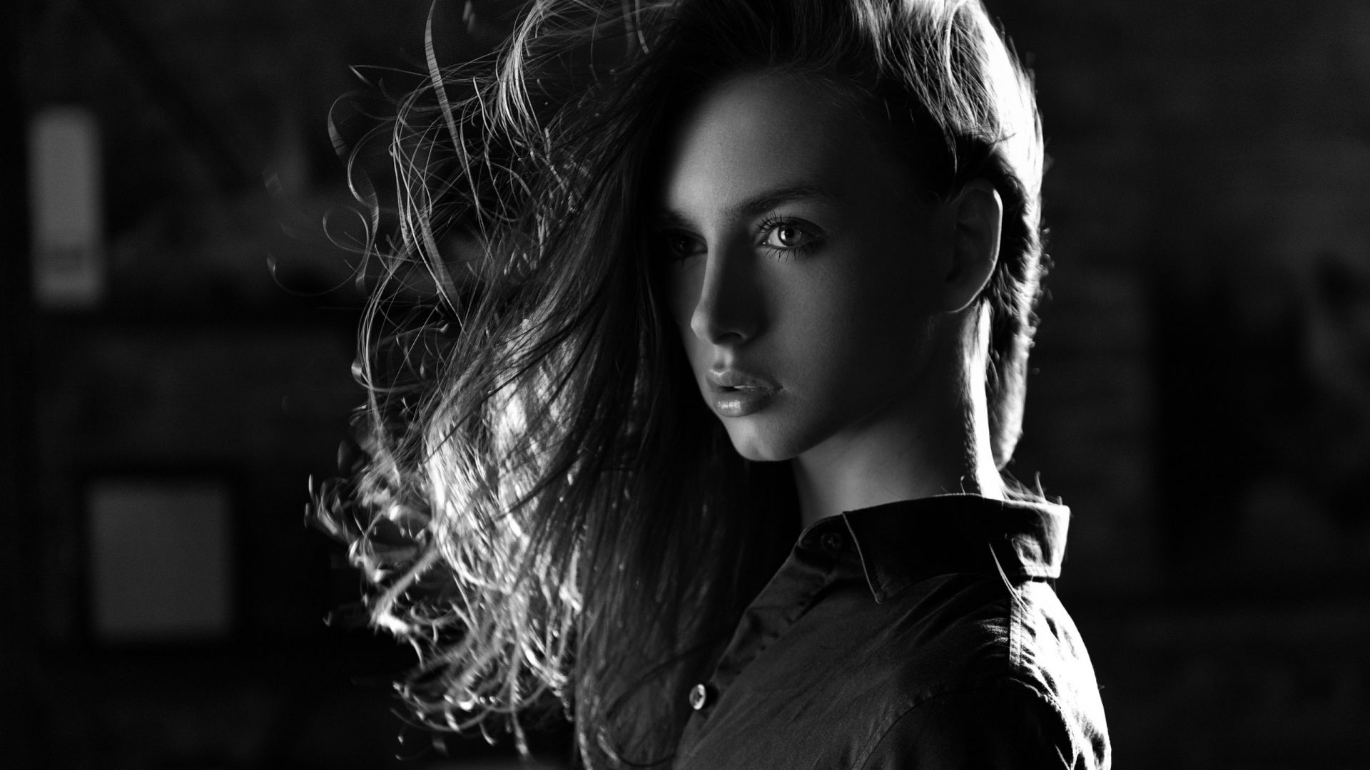 Wallpaper Monochrome, girl model, face