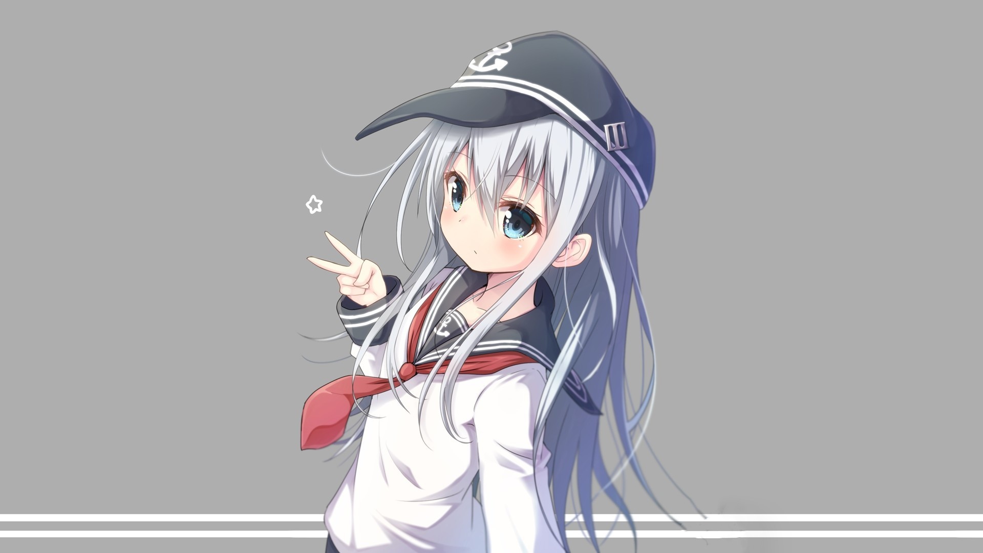 Wallpaper Hibiki, kancolle, white hair, school uniform