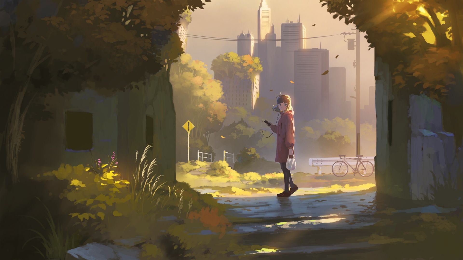 Wallpaper Art, anime girl, walking, original