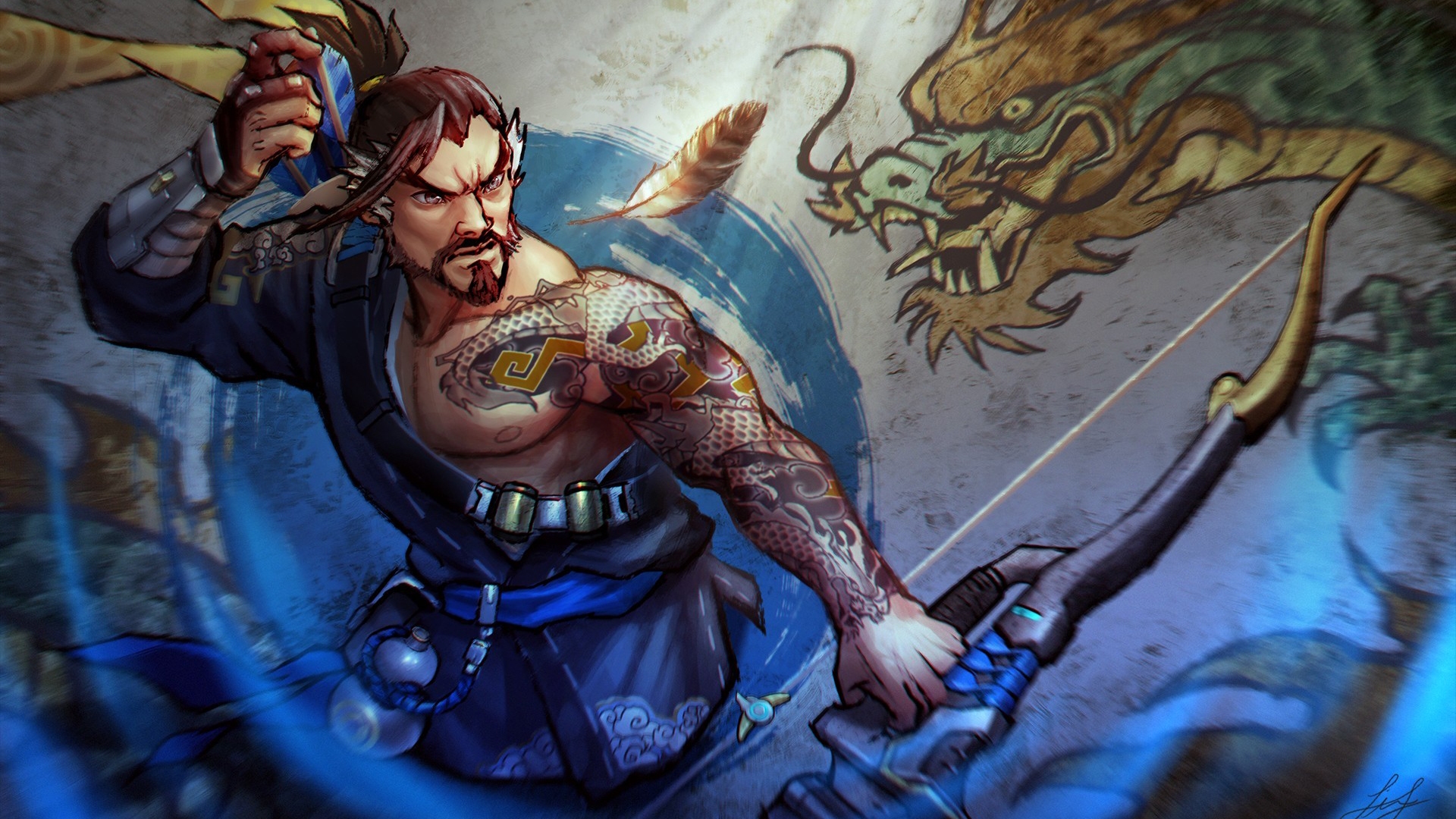 Wallpaper Angry hanzo, archer, overwatch, warrior, art