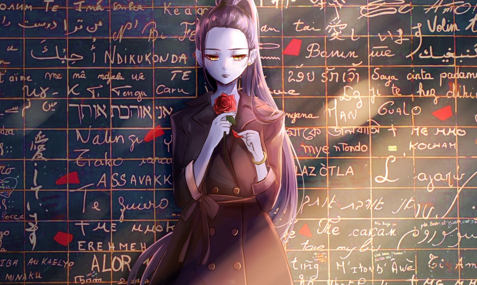 Wallpaper Original, anime girl, red rose