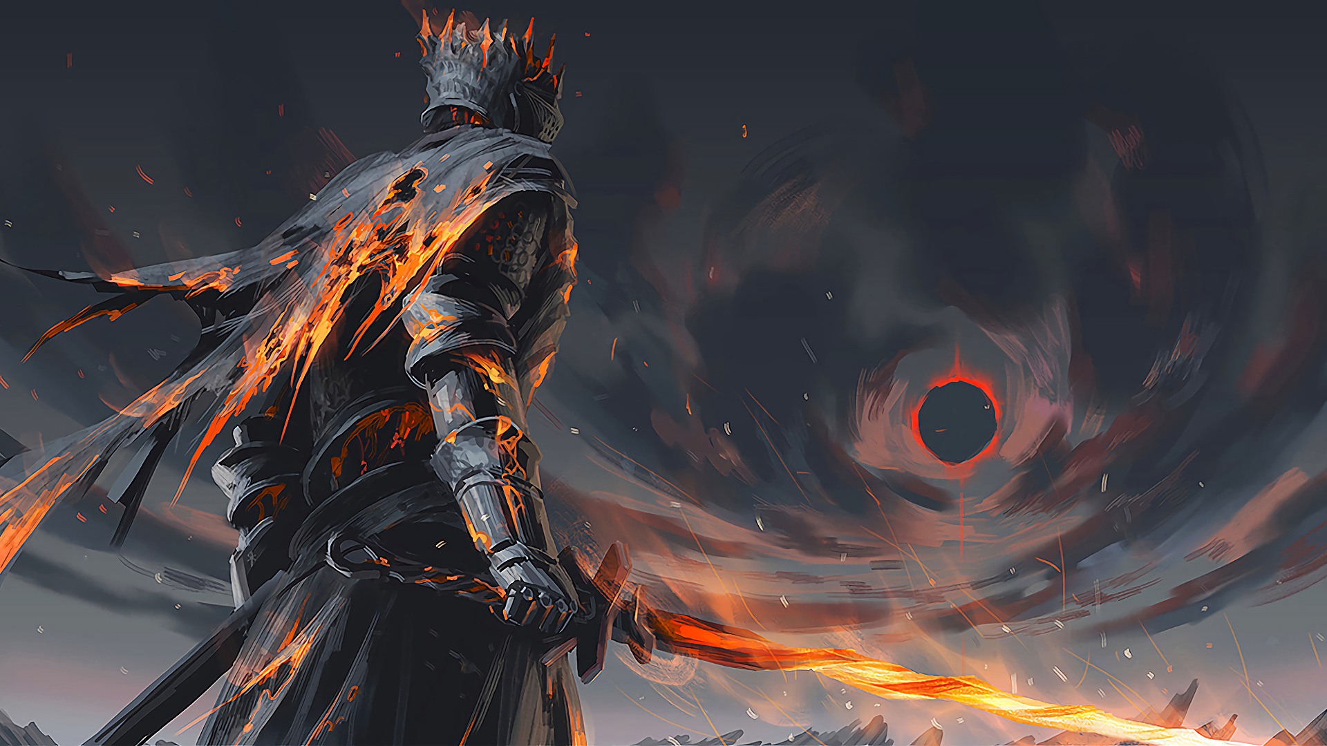 Wallpaper Dark Souls III, warrior, fire sword, fan art