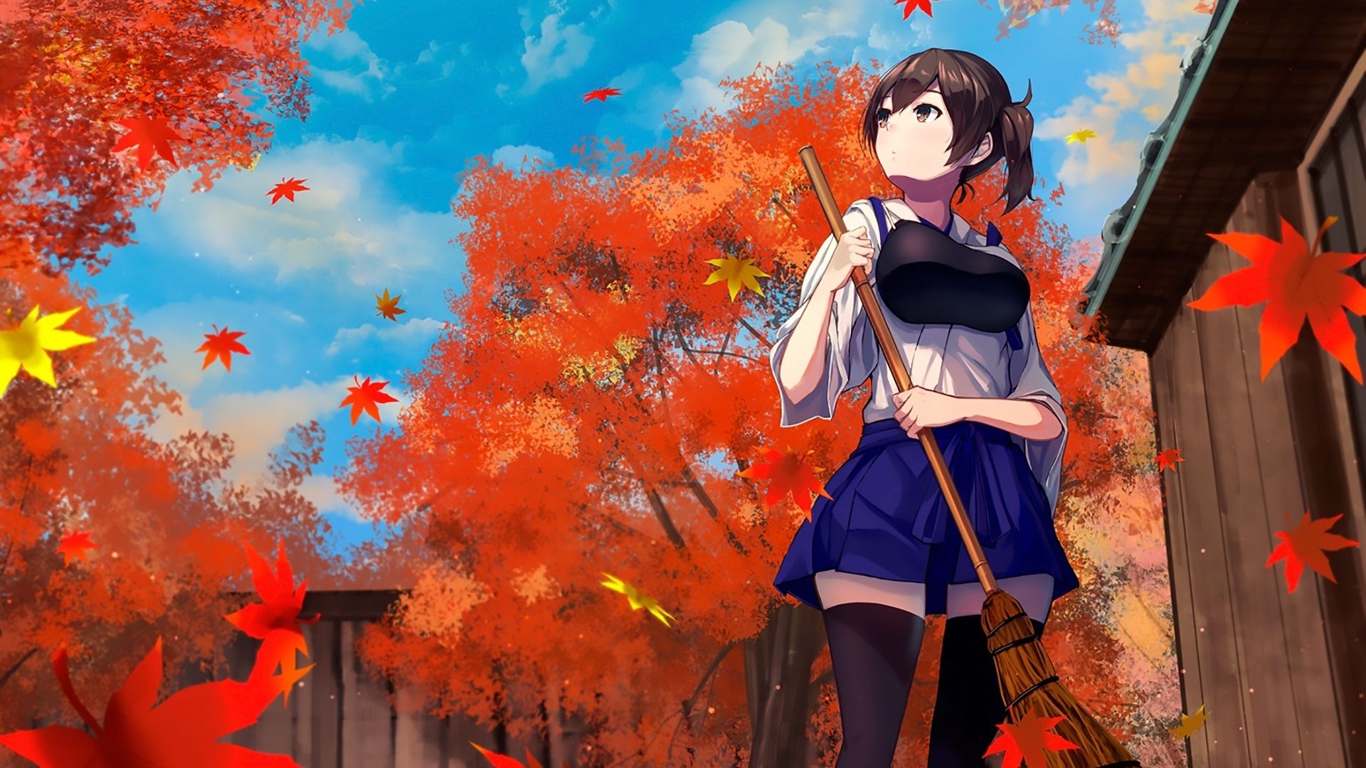 Desktop Wallpaper Kaga Kancolle Autumn Outdoor Cleaning Hd Image Picture Background 34faa0