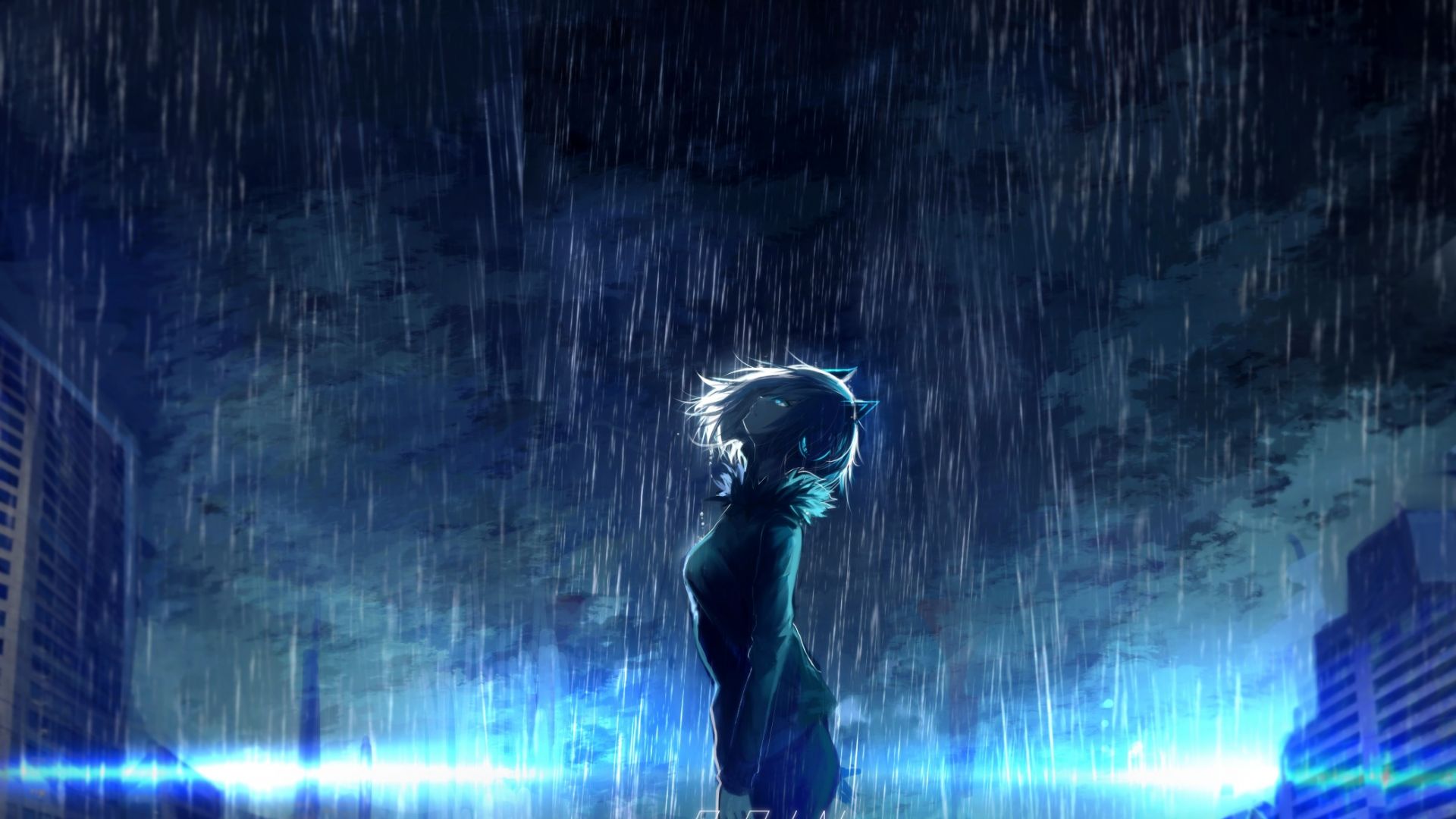 Wallpaper Anime girl in rain
