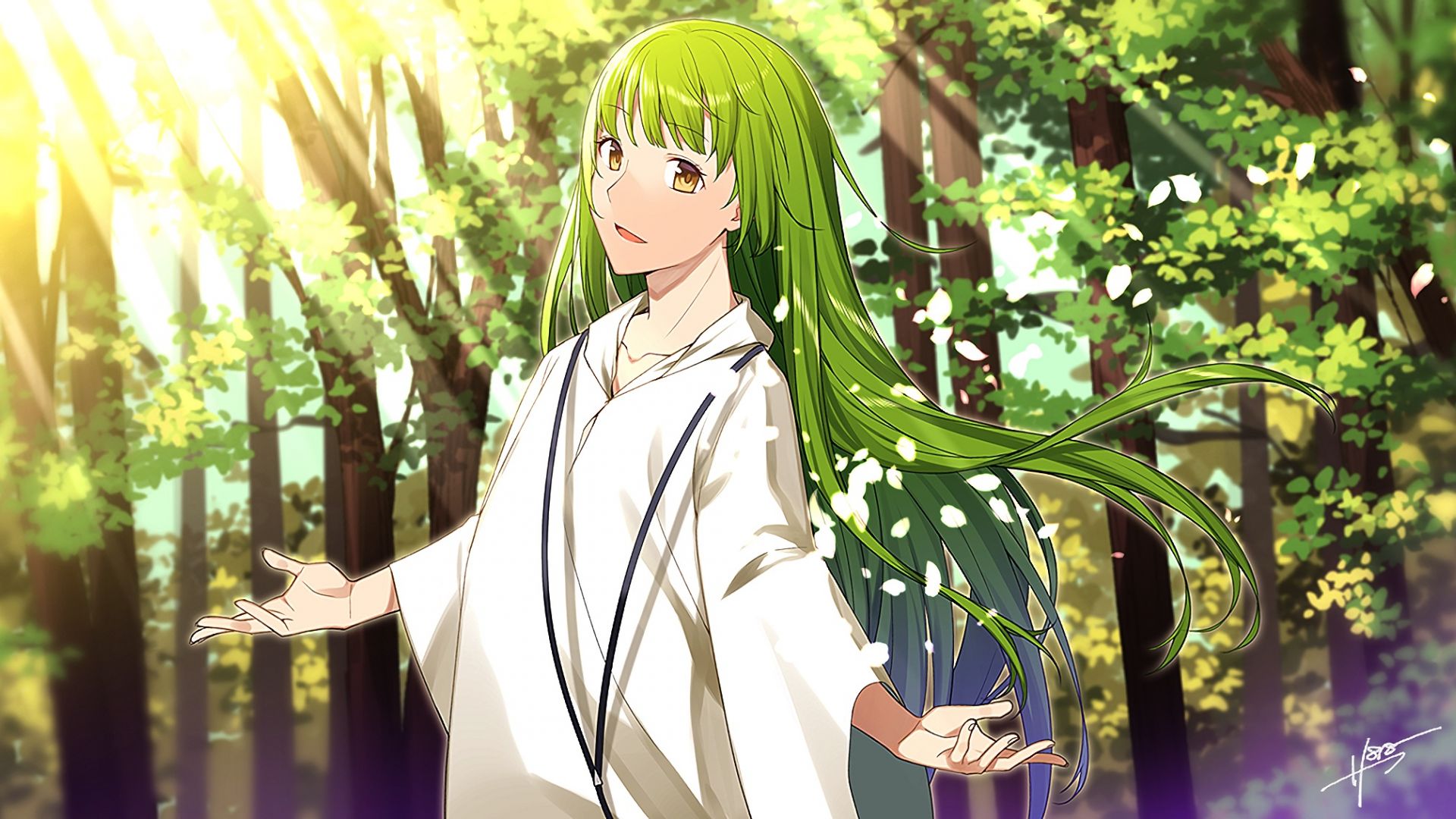 Wallpaper Enkidu, Fate/Grand Order, green hair, outdoor