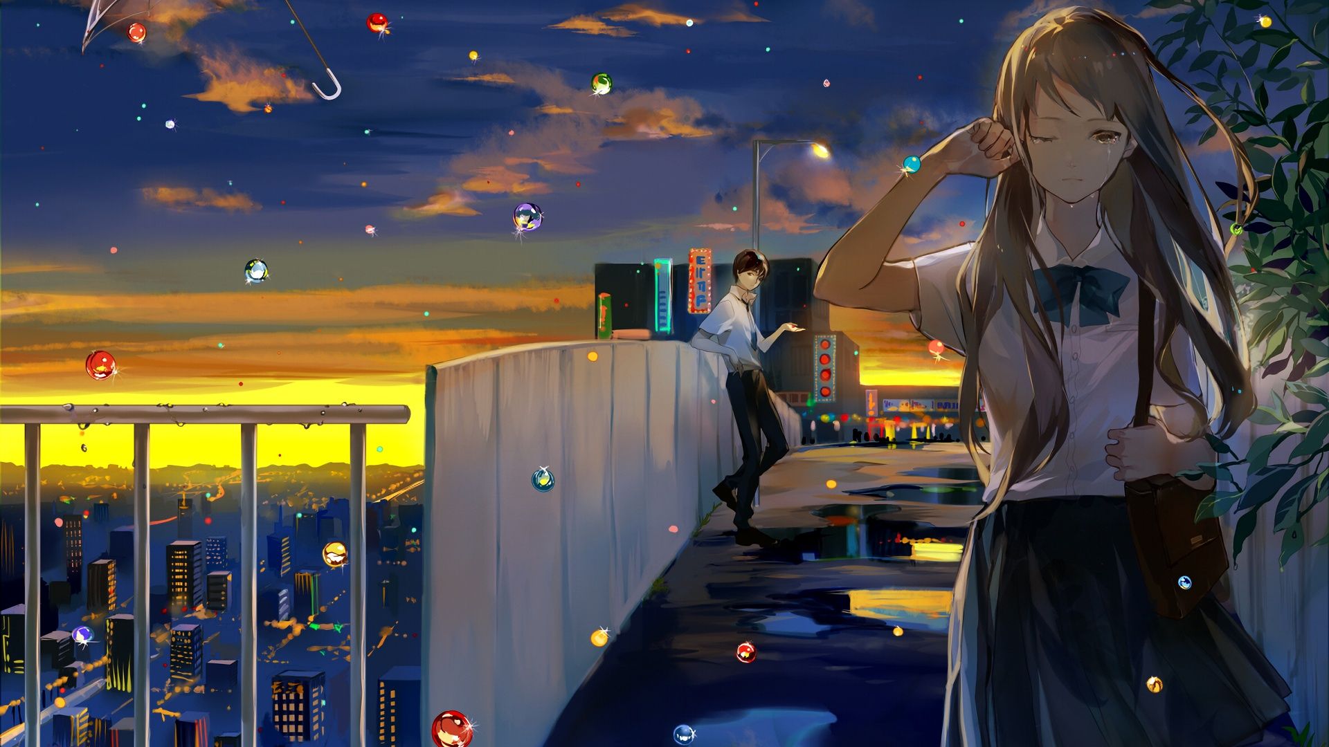 Desktop Wallpaper Crying, Anime Girl, Night, Original, Hd Image, Picture,  Background, 35a409