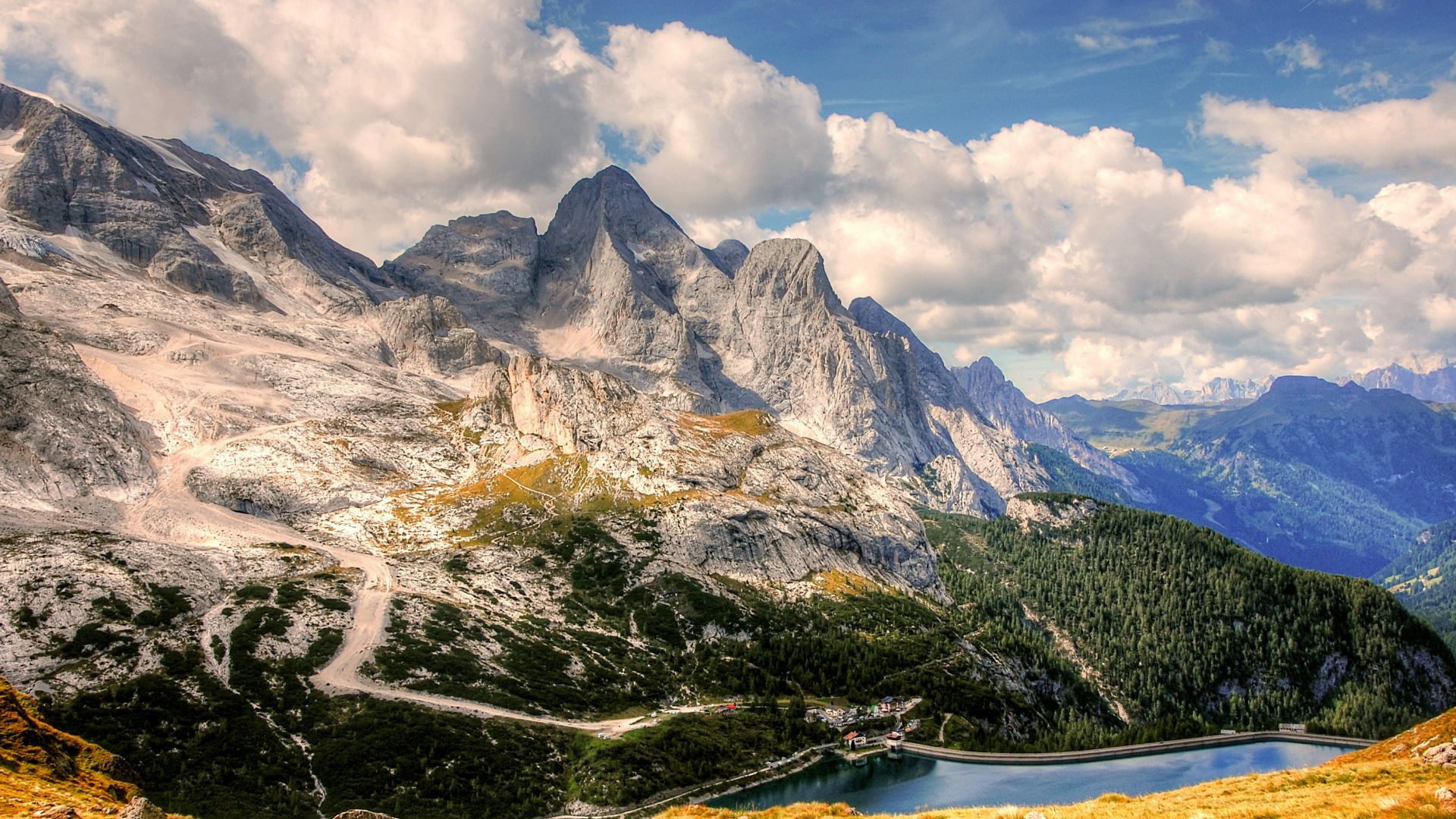 Wallpaper Dolomites, mountains, landscape, lake