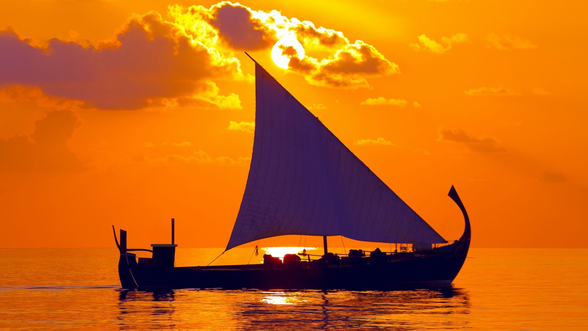 Wallpaper Sailing Ship, sunset, illustration, art