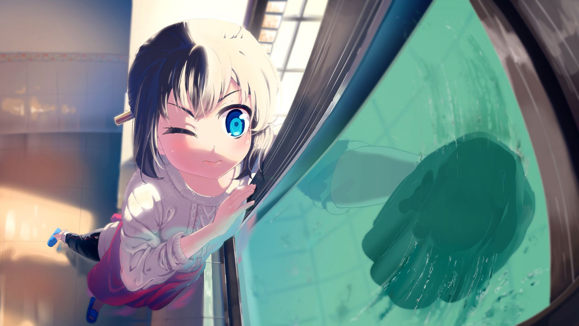 Wallpaper Washing window, anime girl, original