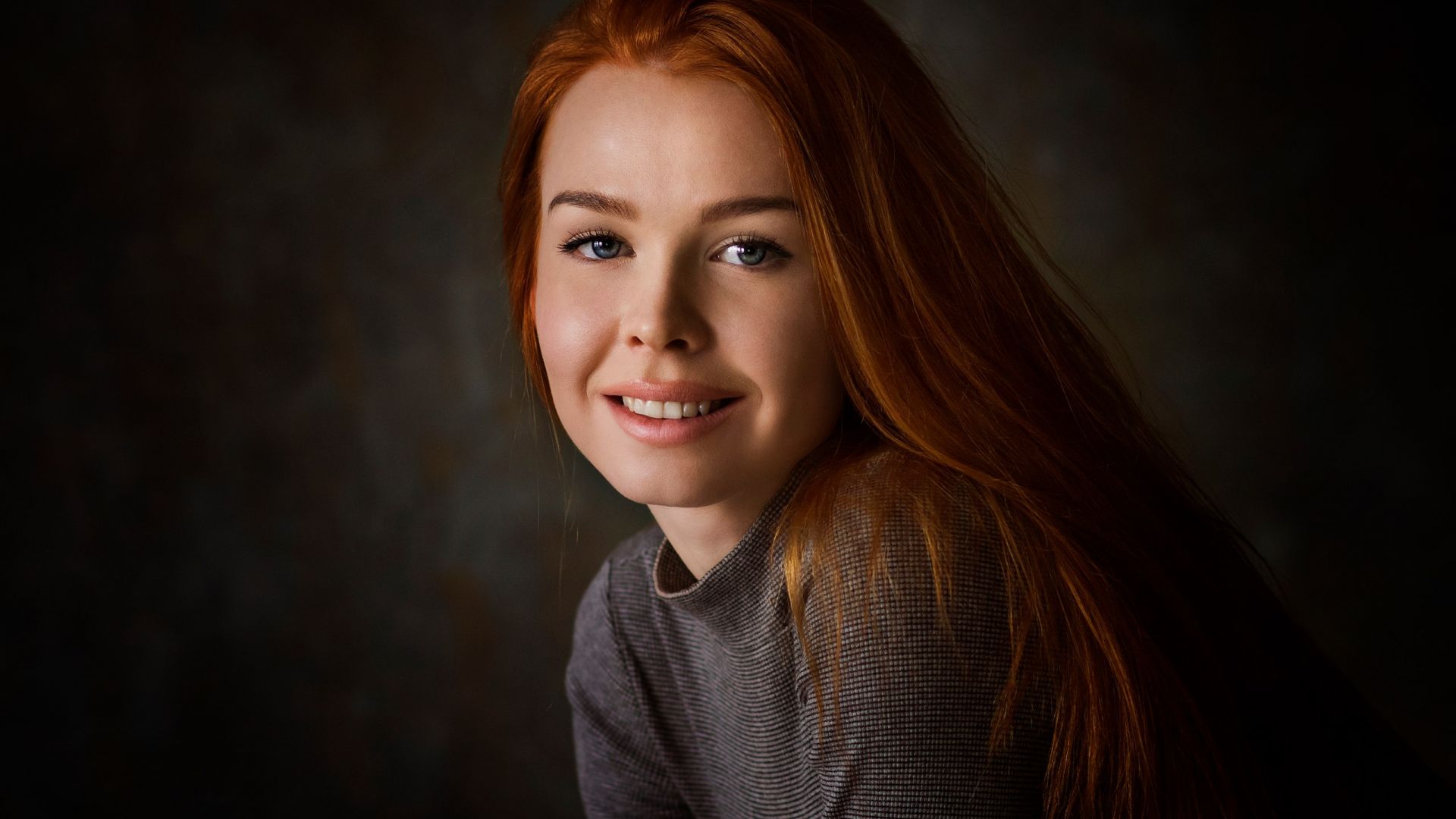 Wallpaper Red head, beautiful, smiling face