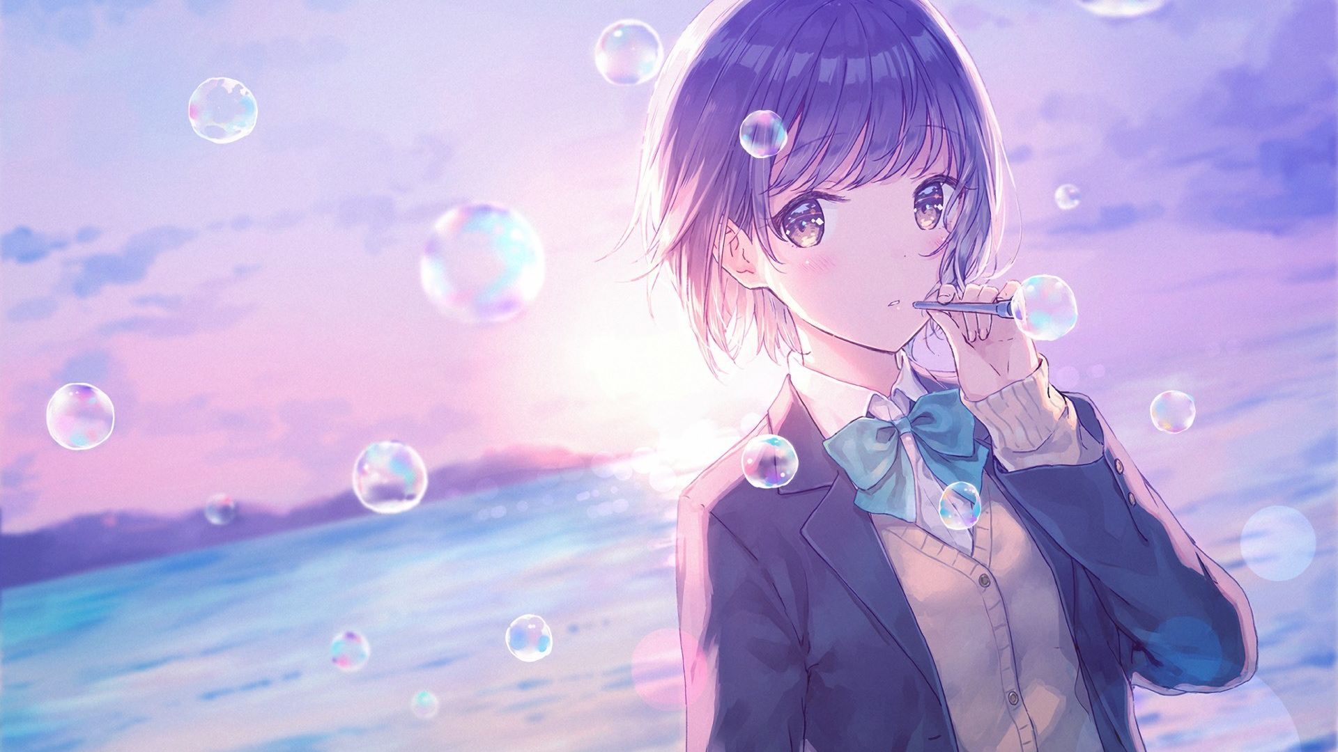 Wallpaper Original, anime girl, outdoor, bubbles