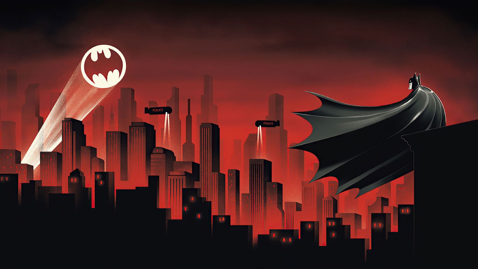 Wallpaper Batman, the animated series, red world, cityscape, silhouette