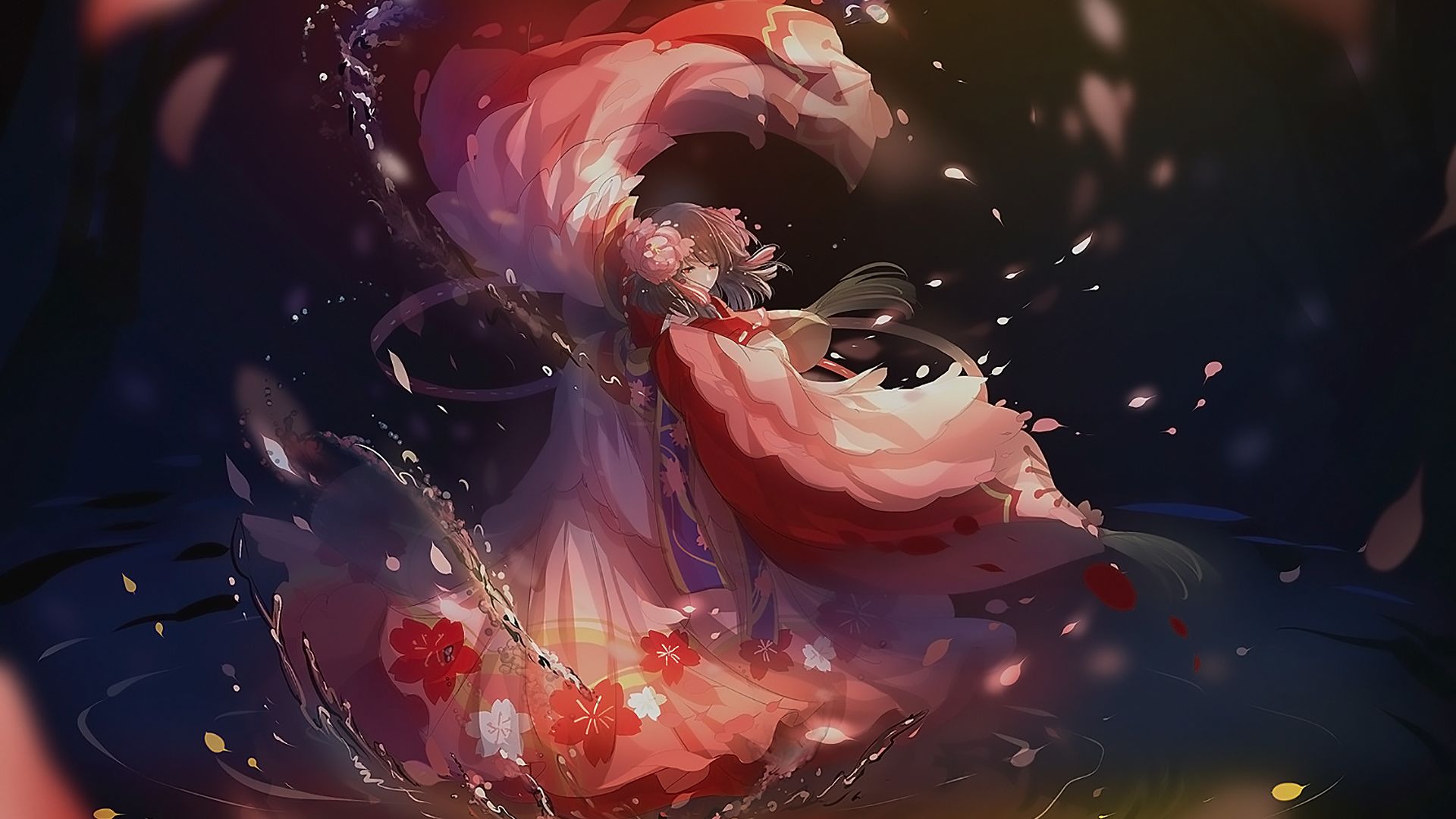 Wallpaper Anime girl, pink dress, original