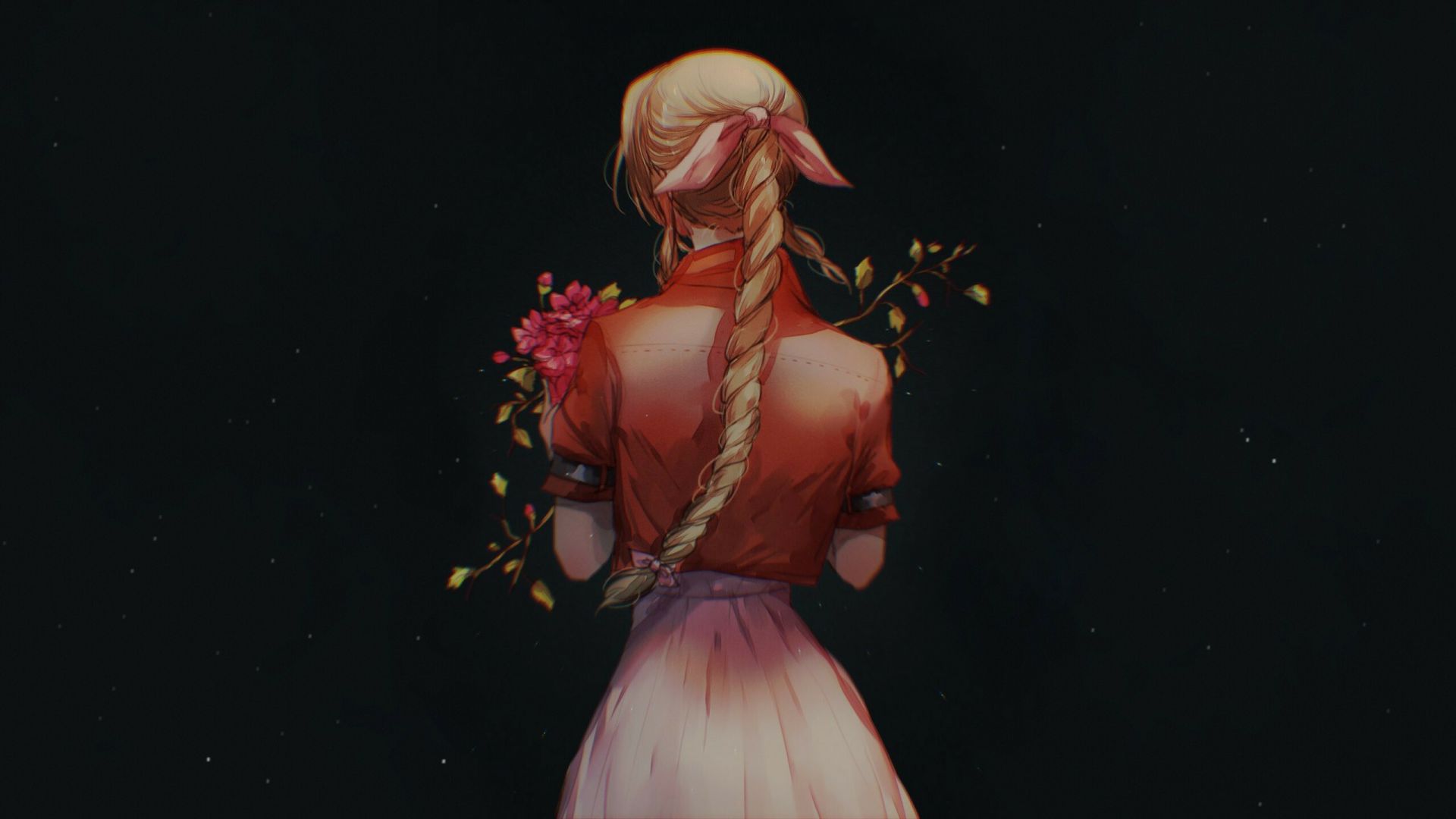 Wallpaper Final Fantasy, girl with flowers, art