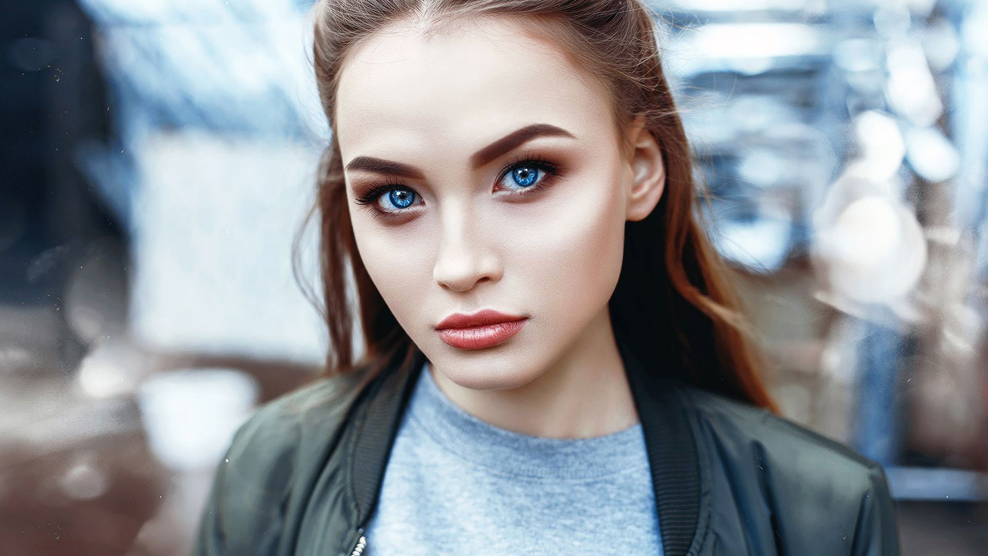 Wallpaper Blue eyes, red head, girl model
