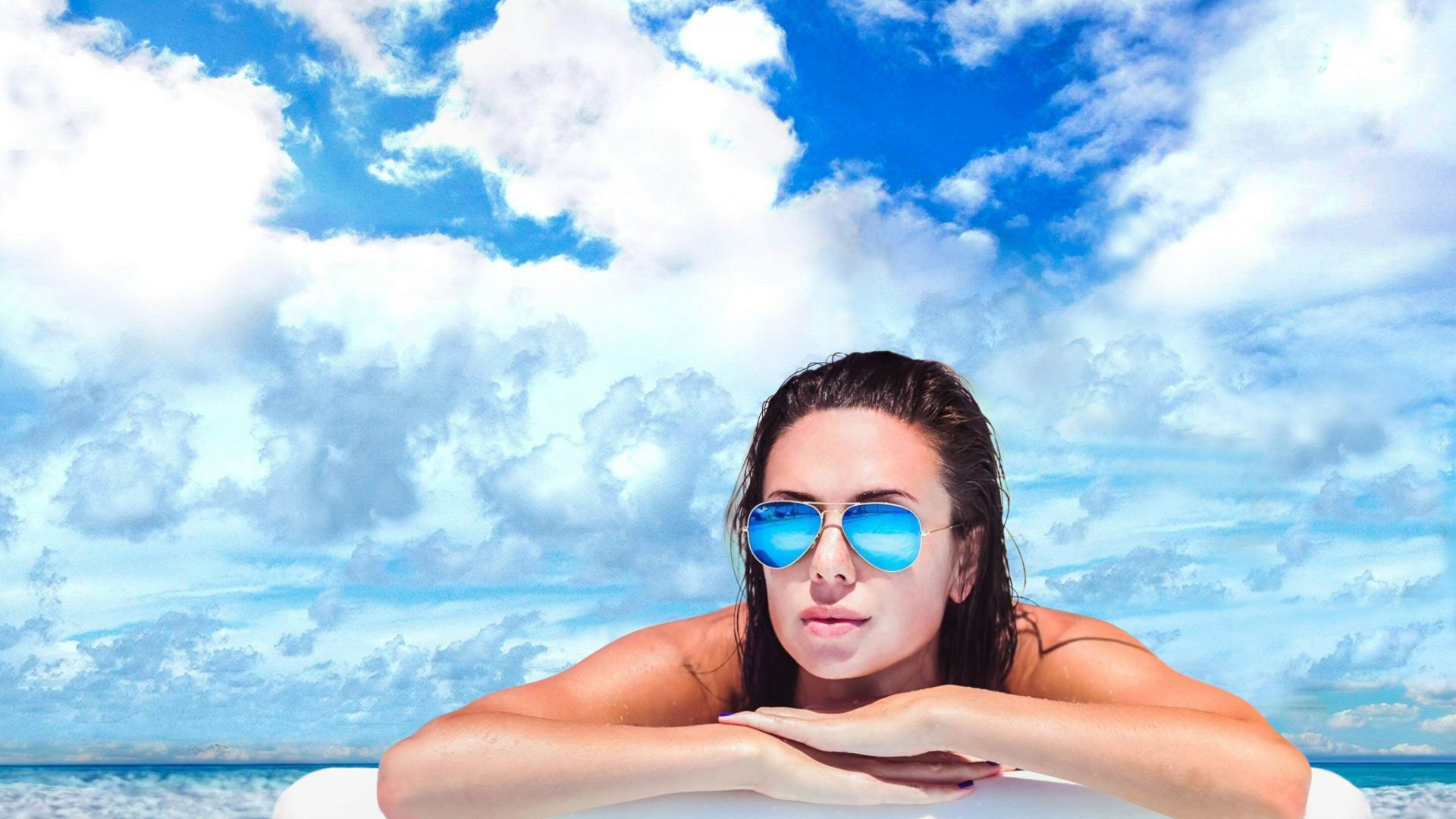 Wallpaper Blue sunglasses, summer, outdoor, girl model, 4k