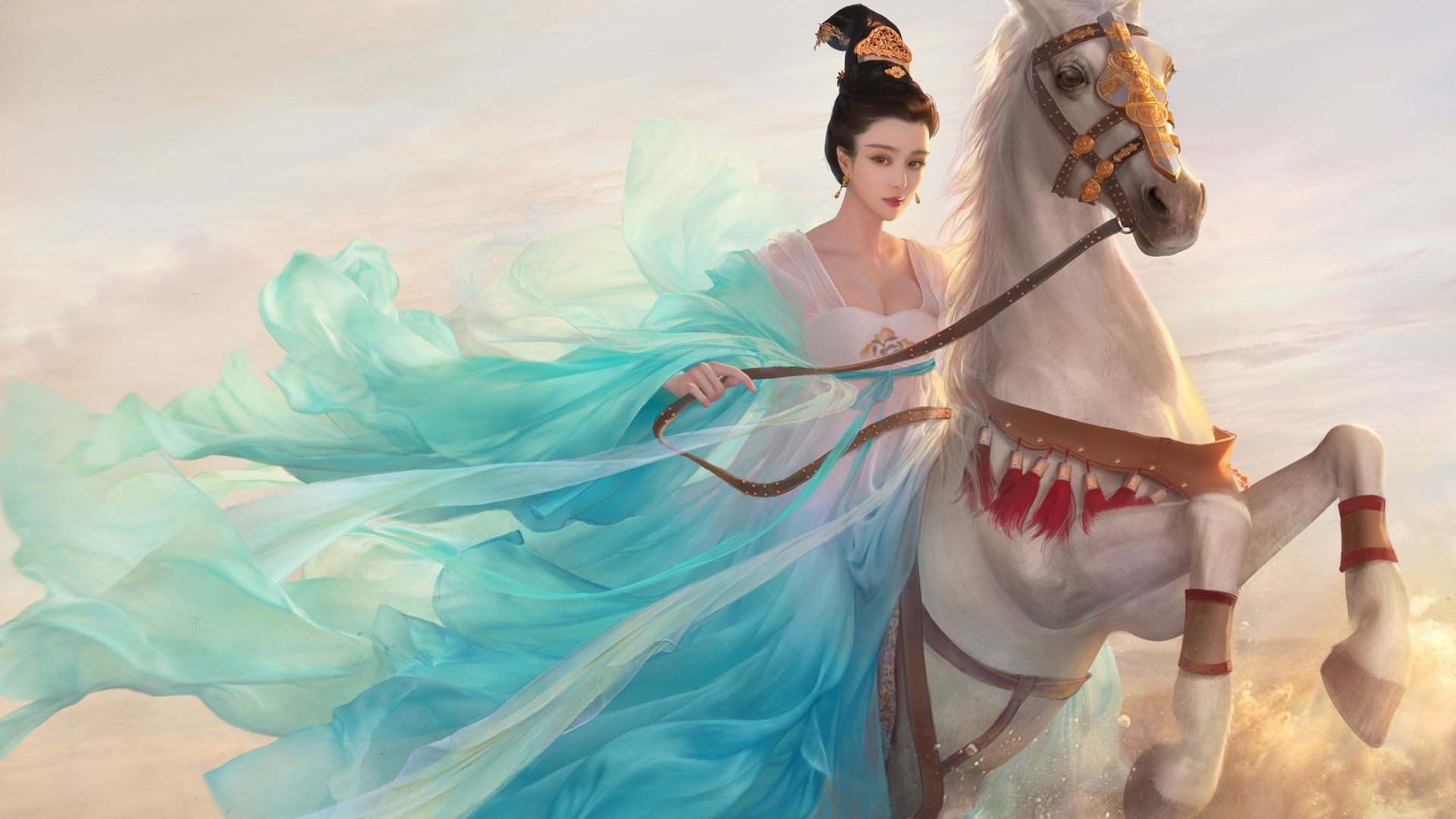 Wallpaper Princess, white horse, Fan Bingbing, artwork