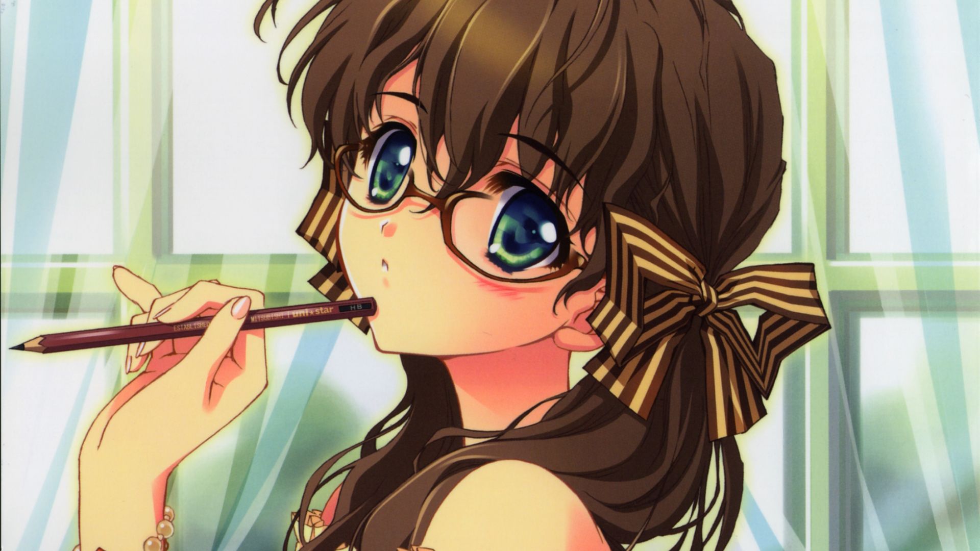 Wallpaper Blue eyes, anime girl, pencil, original